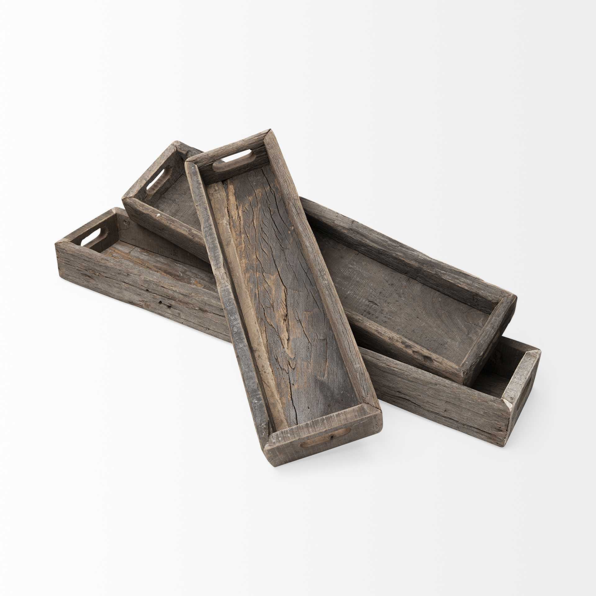 Meduim Natural Brown Reclaimed Wood With Grains And Knots Highlight Tray By Homeroots - Image 4