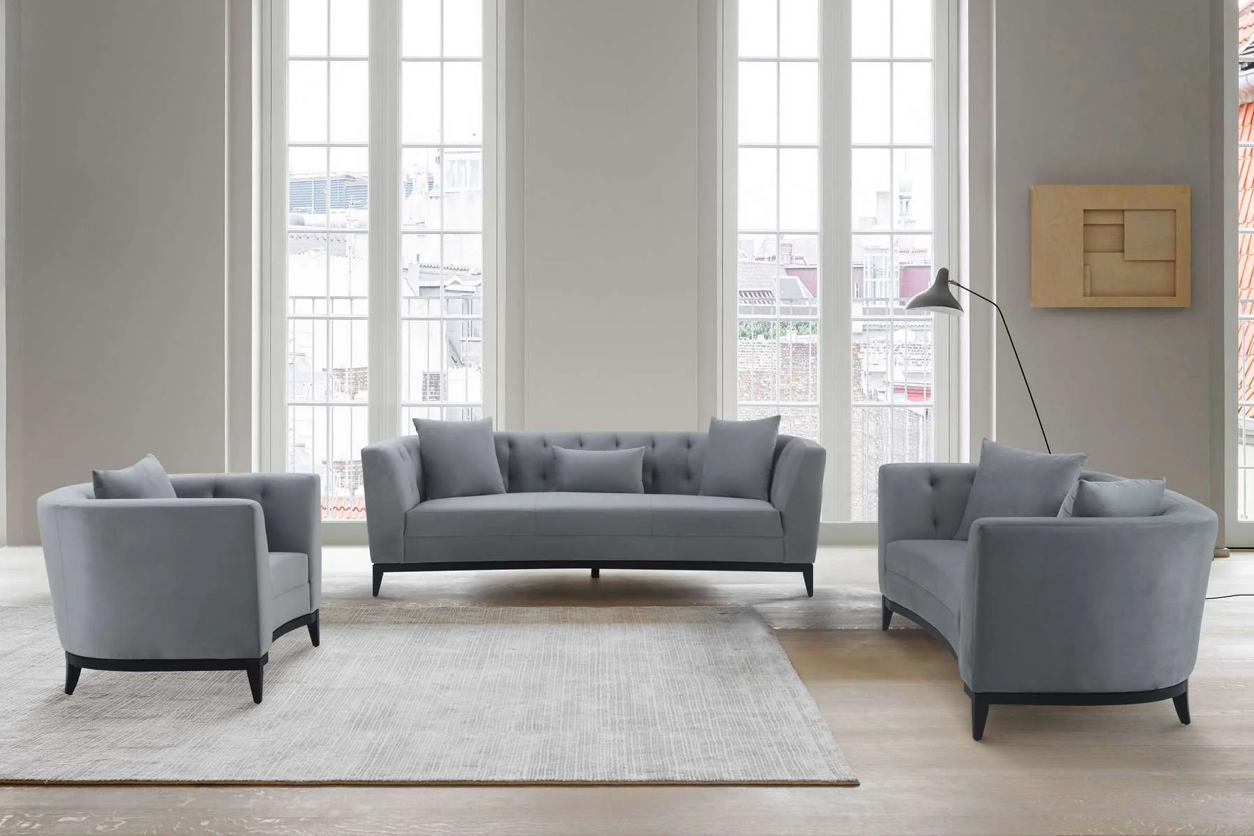 Melange 3 Piece Blue Velvet Living Room Seating Set By Armen Living - Image 8