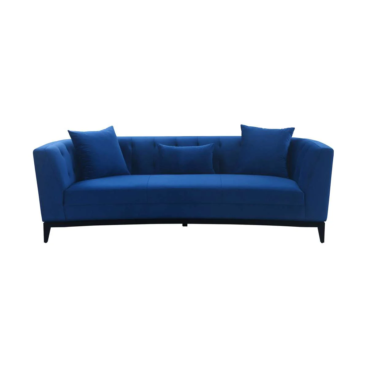 Melange Blue Velvet Upholstered Sofa with Black Wood Base By Armen Living - Image 2