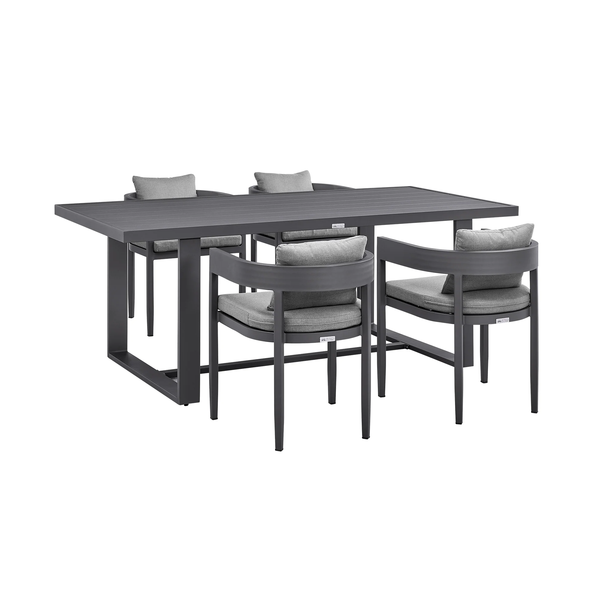 Menorca Outdoor Patio 5-Piece Dining Table Set in Aluminum with Gray Cushions By Armen Living - Image 2