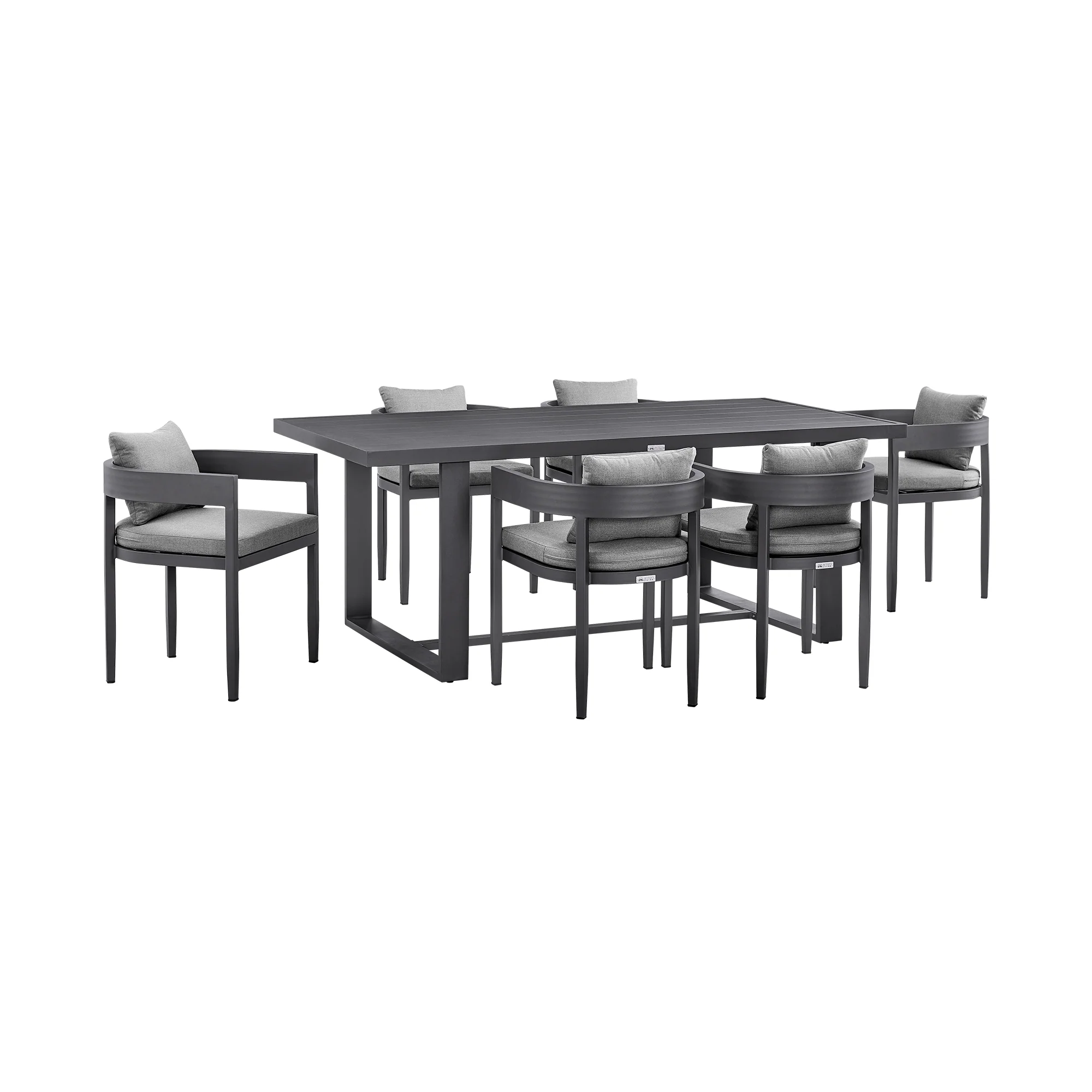 Menorca Outdoor Patio 7-Piece Dining Table Set in Aluminum with Gray Cushions By Armen Living - Image 2