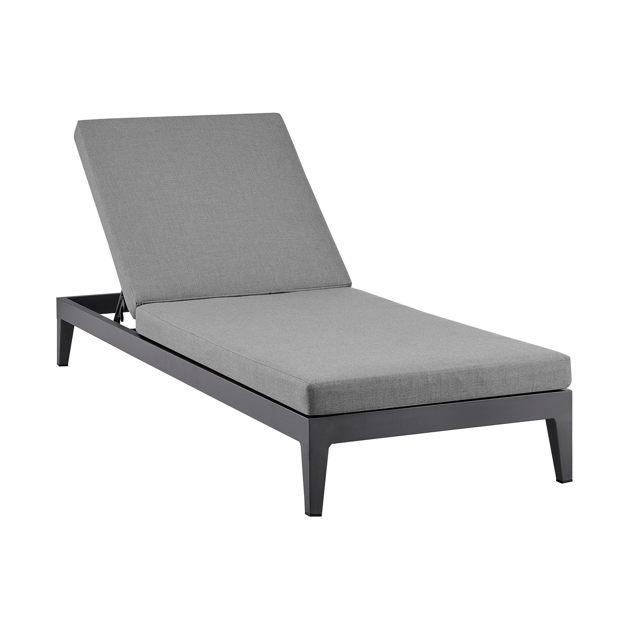 Menorca Outdoor Patio Adjustable Chaise Lounge Chair in Aluminum with Gray Cushions By Armen Living - Image 2