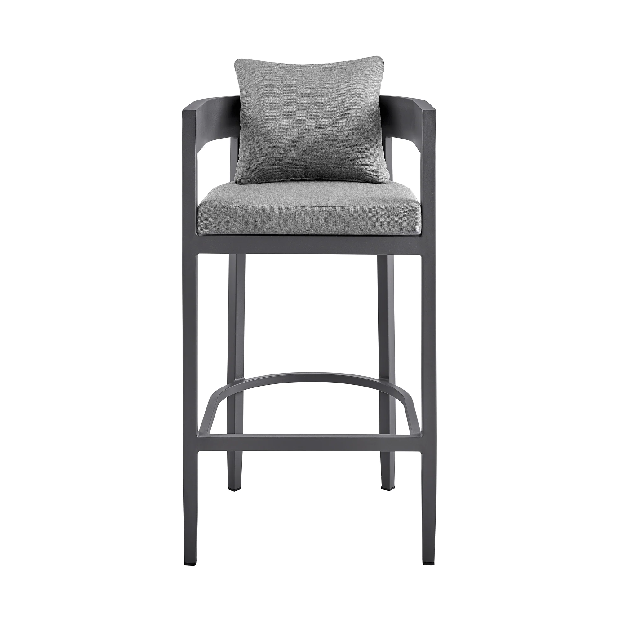 Menorca Outdoor Patio Counter Height Bar Stool in Aluminum with Gray Cushions By Armen Living - Image 4