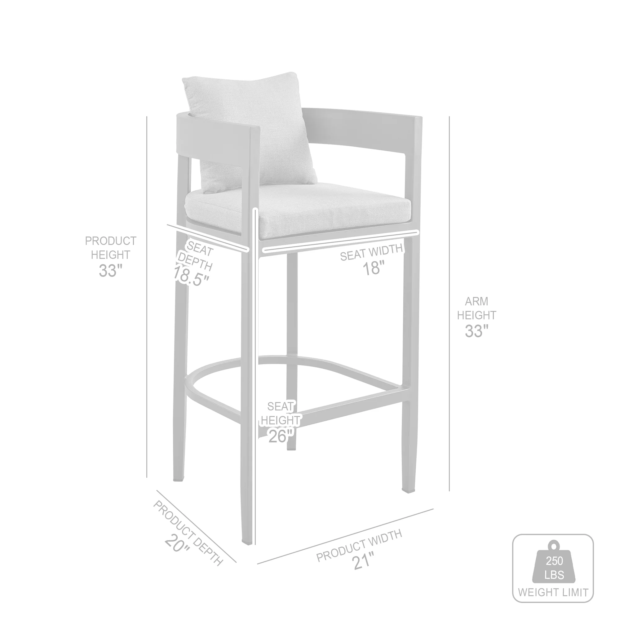 Menorca Outdoor Patio Counter Height Bar Stool in Aluminum with Gray Cushions By Armen Living - Image 9