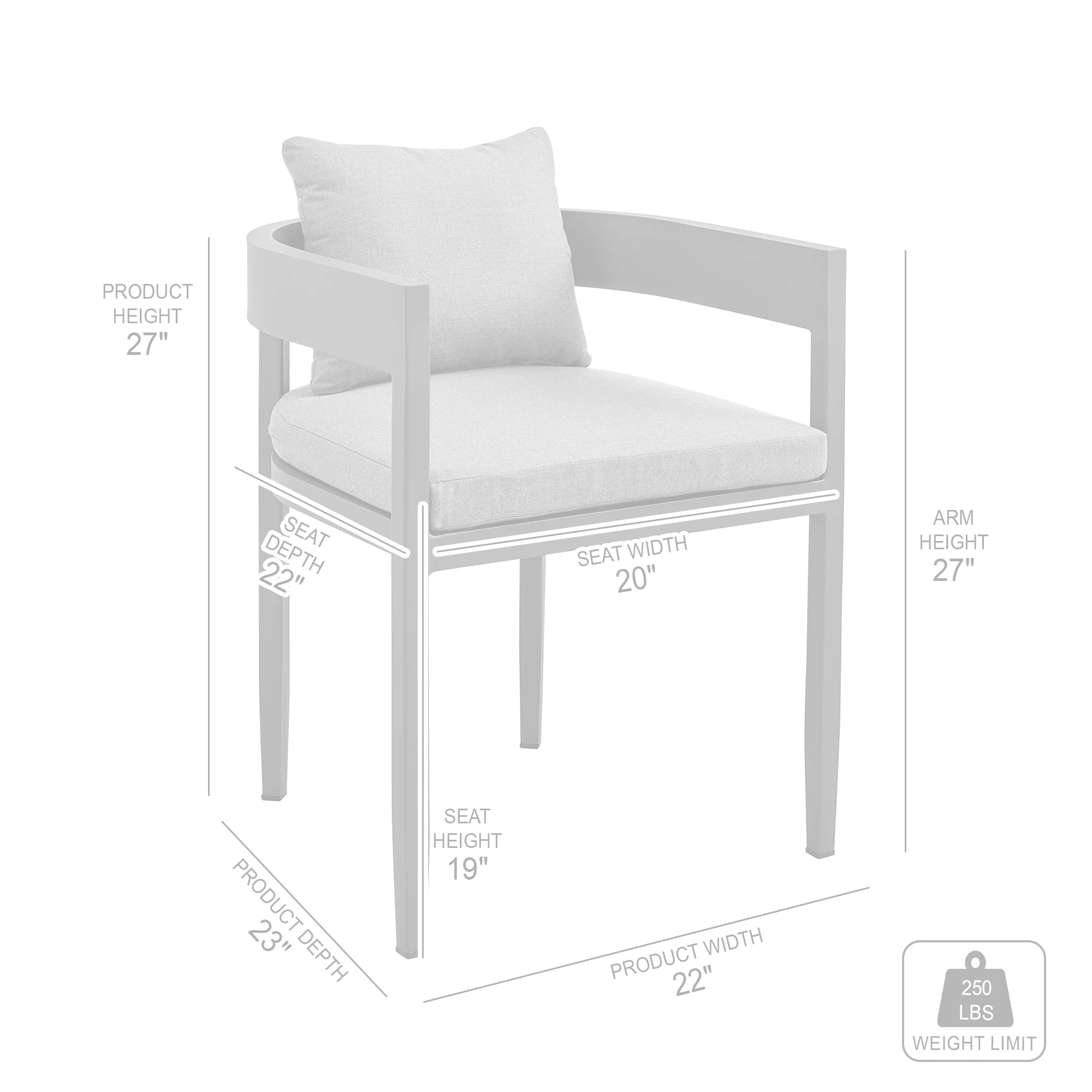 Menorca Outdoor Patio Dining Chairs in Aluminum with Gray Cushions - Set of 2 By Armen Living - Image 10