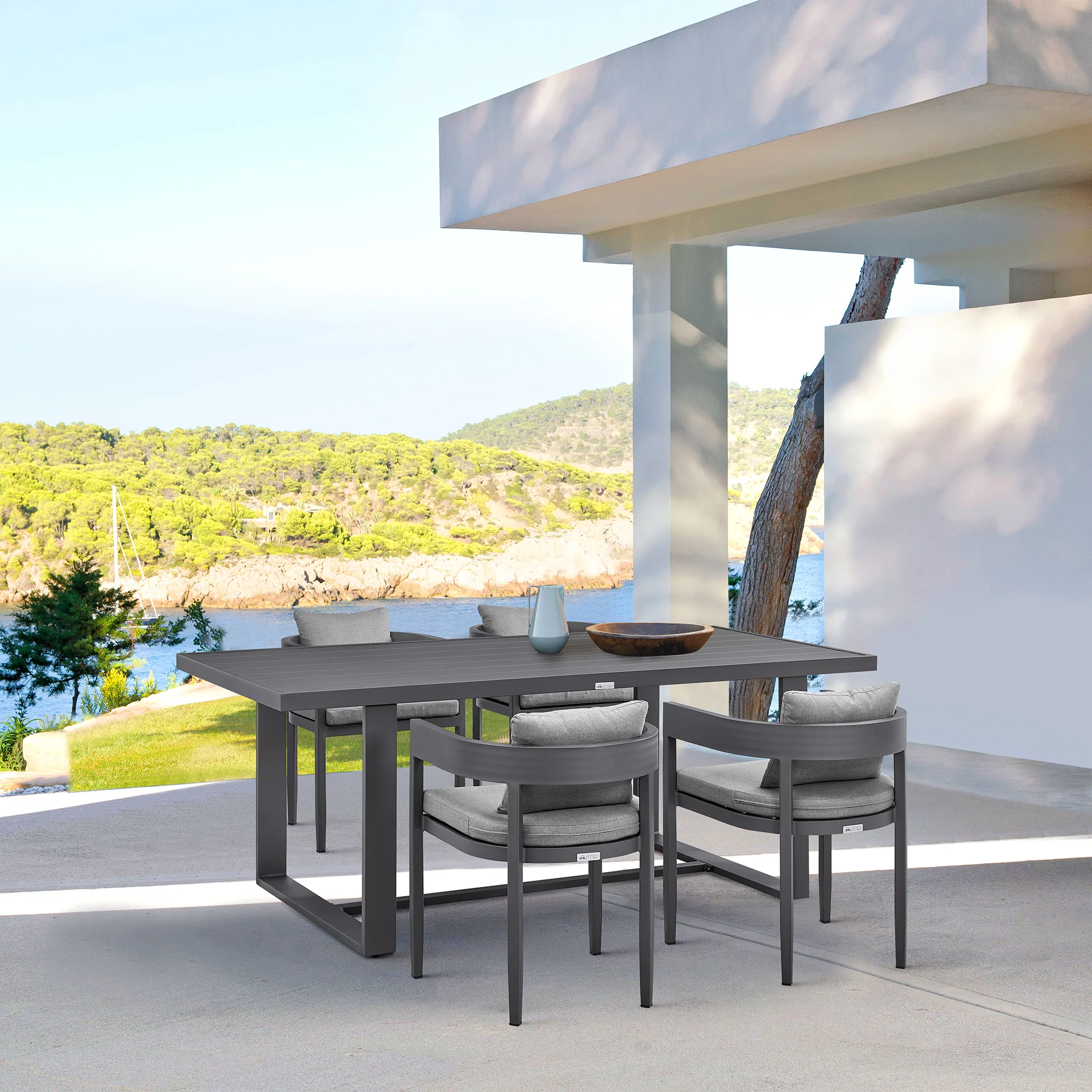 Menorca Outdoor Patio Dining Chairs in Aluminum with Gray Cushions - Set of 2 By Armen Living - Image 2