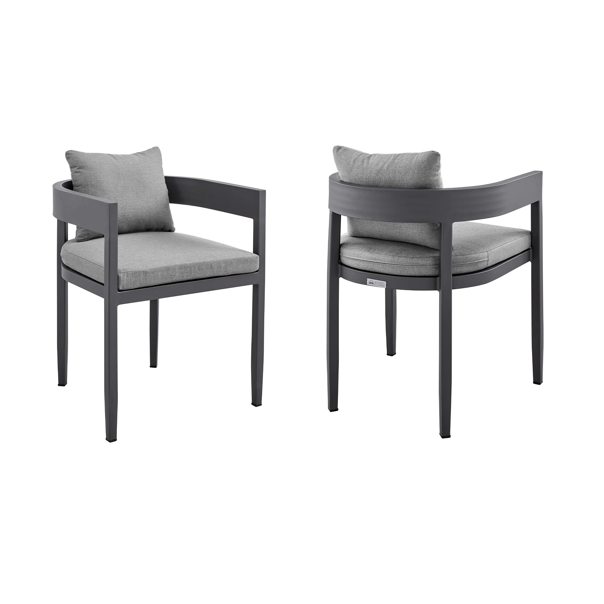 Menorca Outdoor Patio Dining Chairs in Aluminum with Gray Cushions - Set of 2 By Armen Living - Image 3