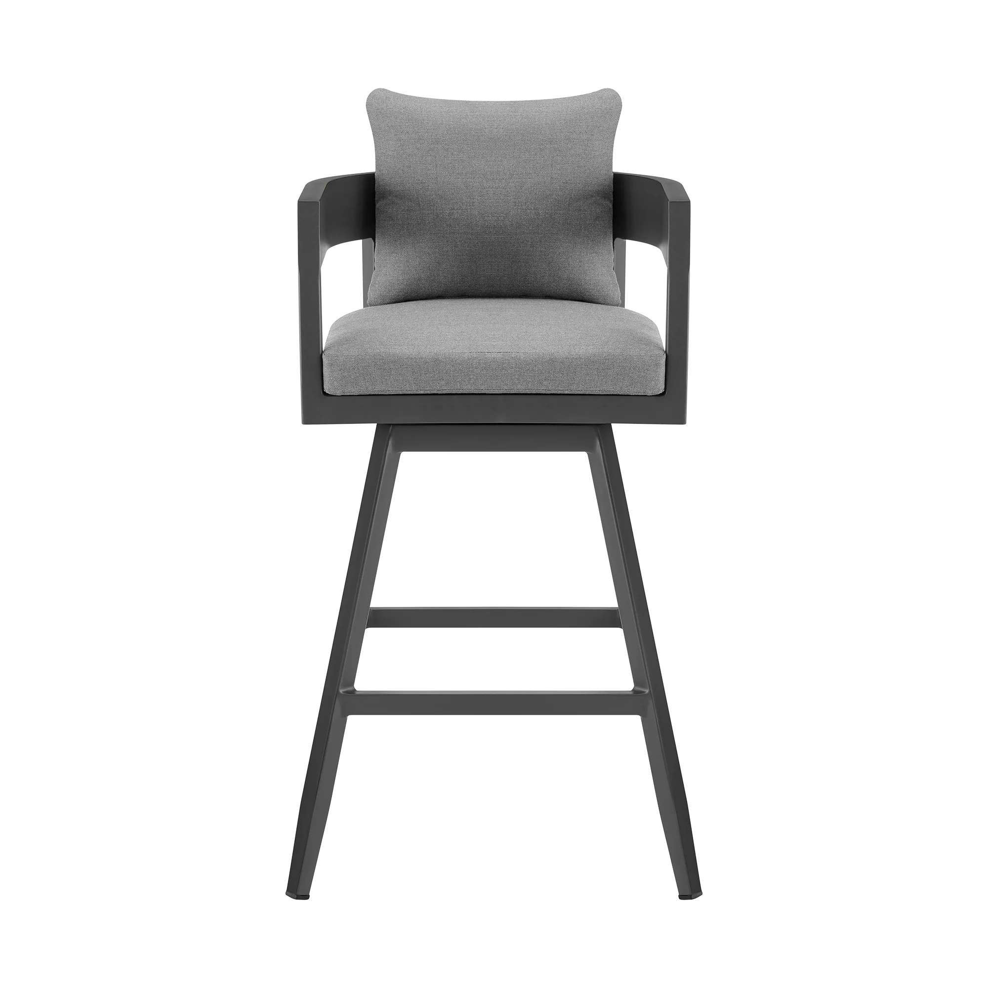 Menorca Outdoor Patio Swivel Bar Stool in Aluminum with Gray Cushions By Armen Living - Image 3