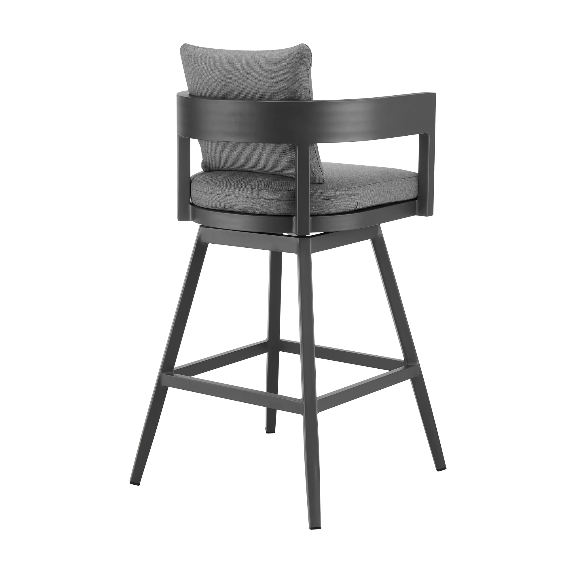Menorca Outdoor Patio Swivel Bar Stool in Aluminum with Gray Cushions By Armen Living - Image 4