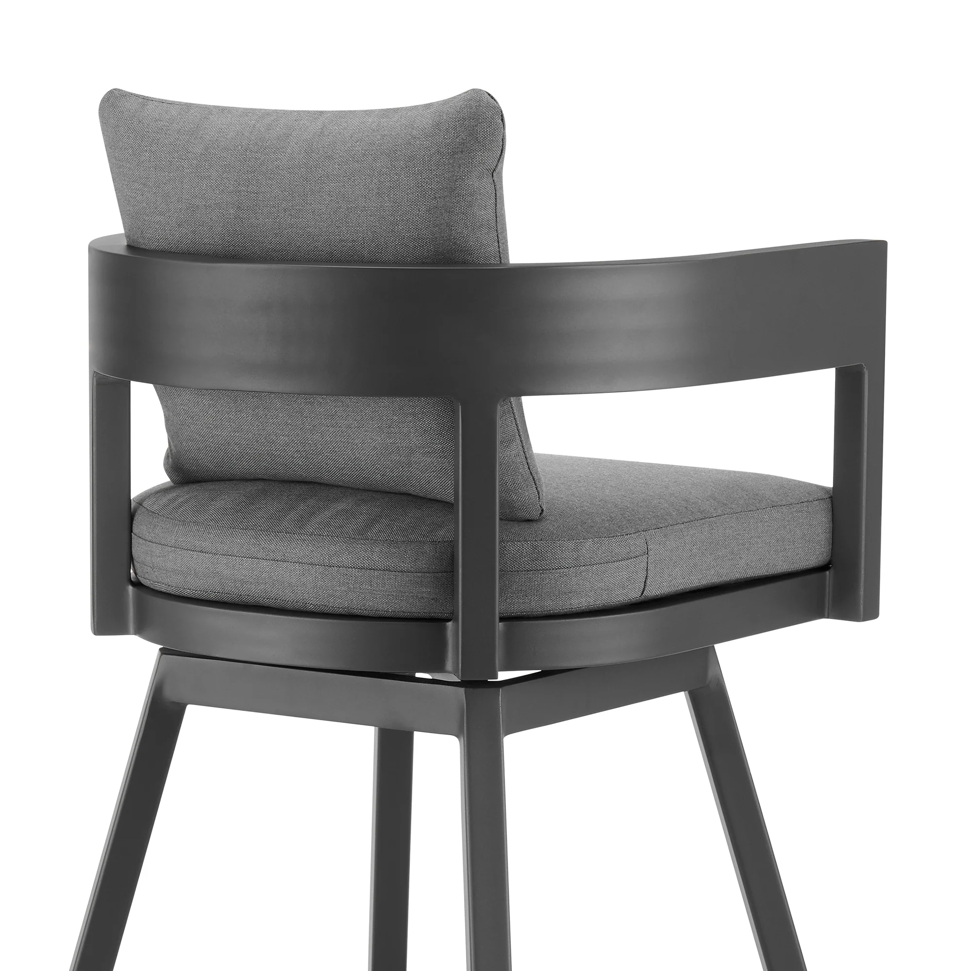 Menorca Outdoor Patio Swivel Bar Stool in Aluminum with Gray Cushions By Armen Living - Image 5