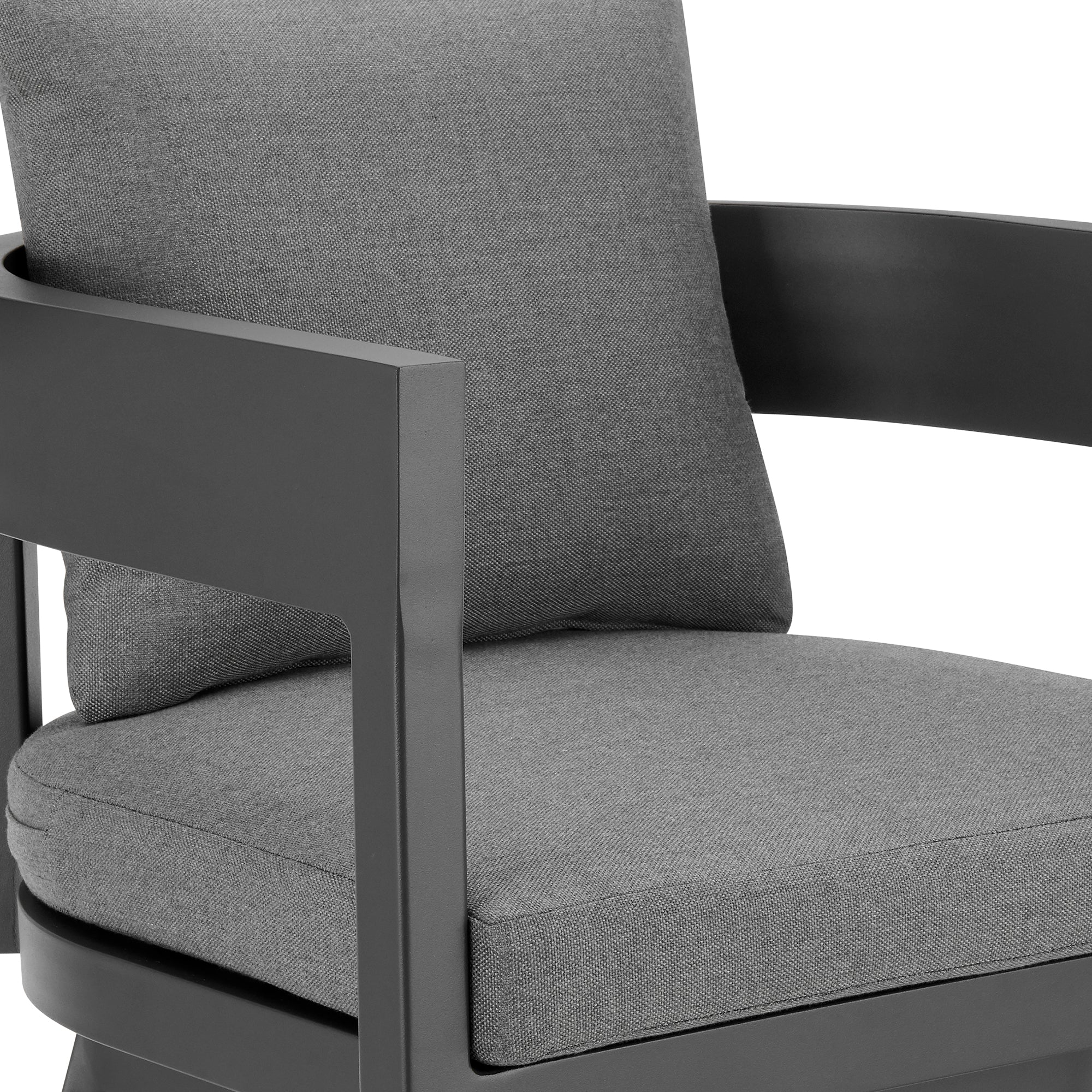 Menorca Outdoor Patio Swivel Bar Stool in Aluminum with Gray Cushions By Armen Living - Image 6