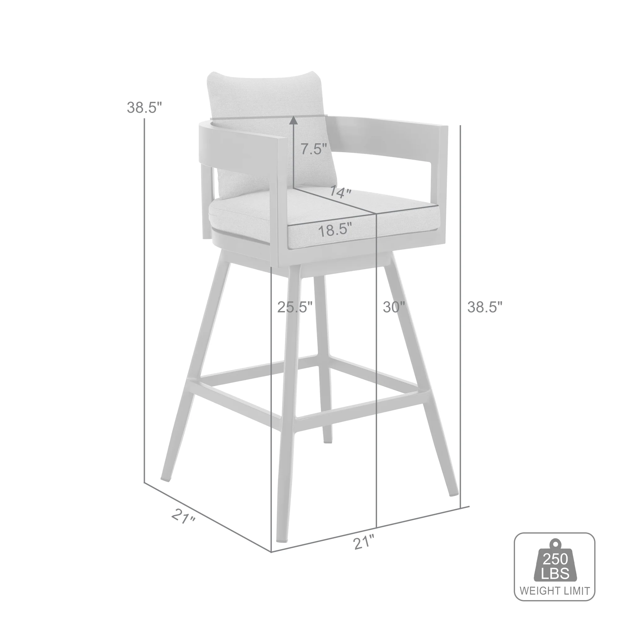 Menorca Outdoor Patio Swivel Bar Stool in Aluminum with Gray Cushions By Armen Living - Image 8