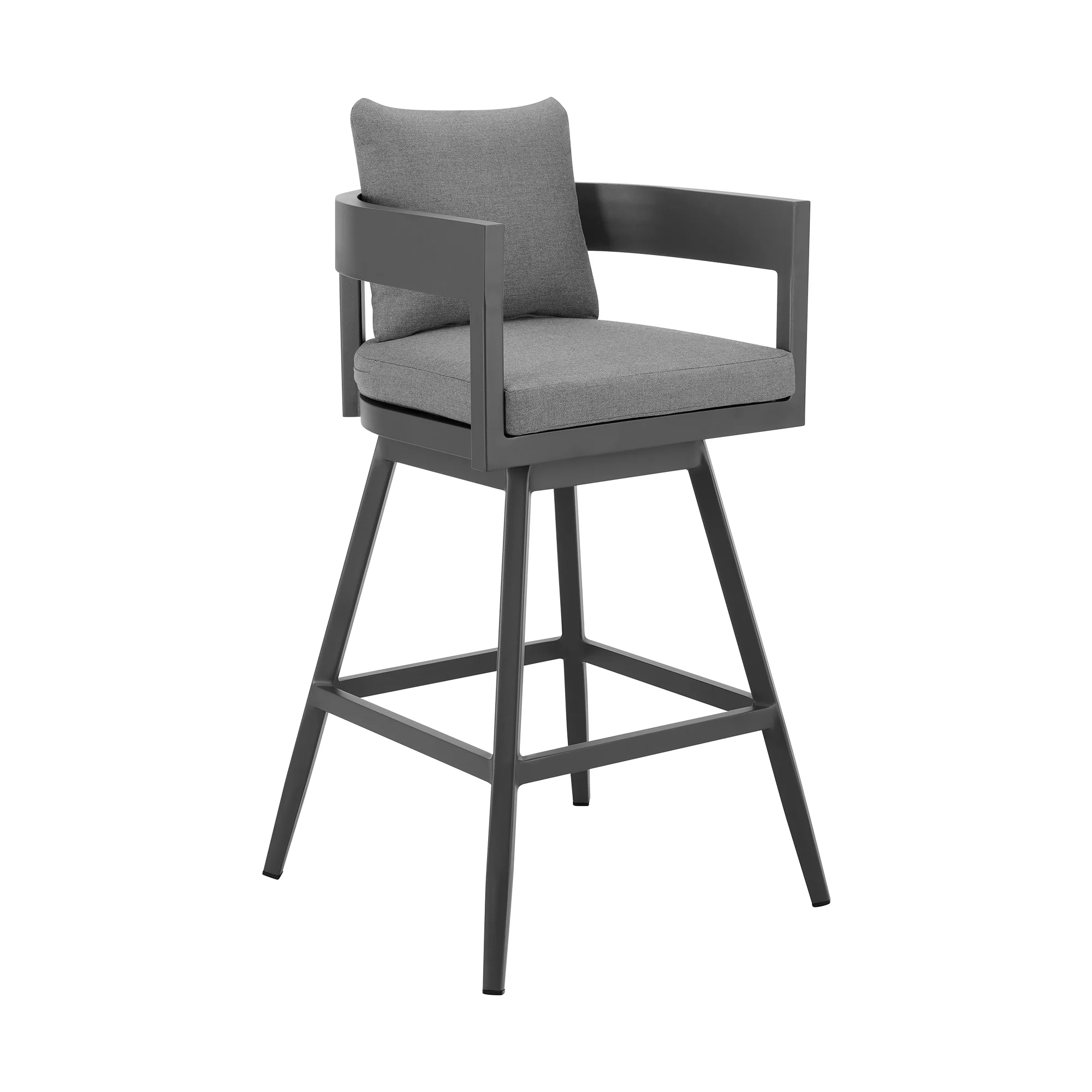 Menorca Outdoor Patio Swivel Counter Stool in Aluminum with Gray Cushions By Armen Living - Image 2