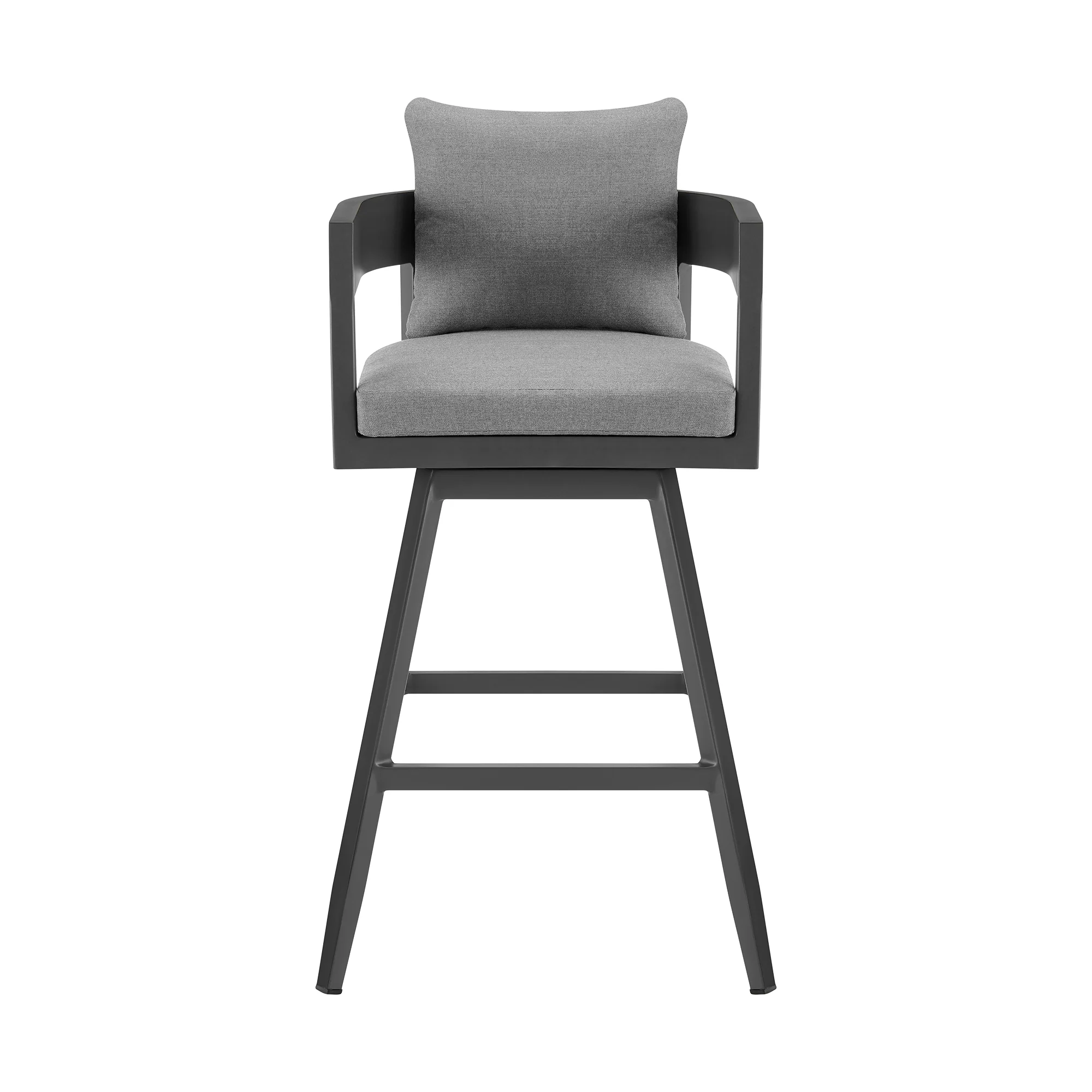 Menorca Outdoor Patio Swivel Counter Stool in Aluminum with Gray Cushions By Armen Living - Image 3