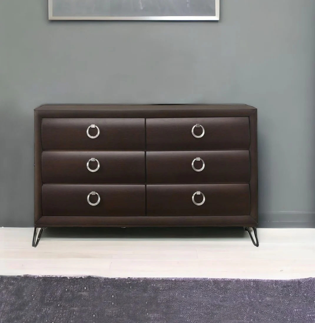 Merlot Solid and Manufactured Wood Six Drawer Double Dresser By Homeroots - Image 6