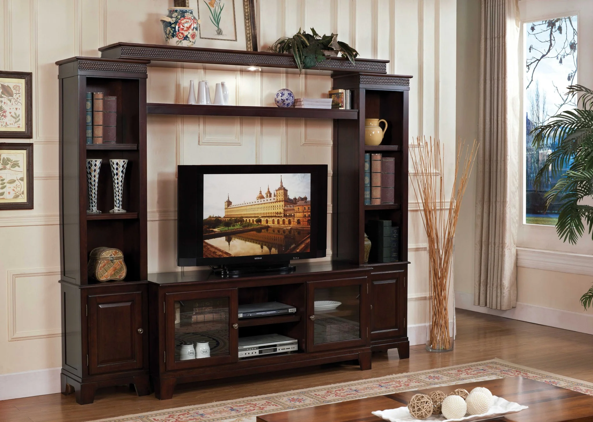 Merlot Wood Glass TV Stand TV Stand By Homeroots - Image 2