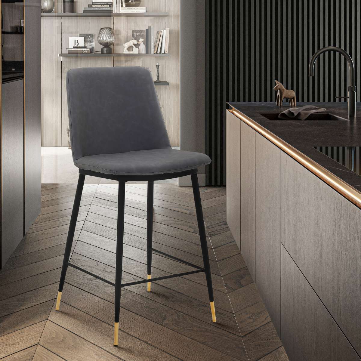 Messina 26" Blue Faux Leather and Metal Counter Height Bar Stool By Armen Living - Image 15