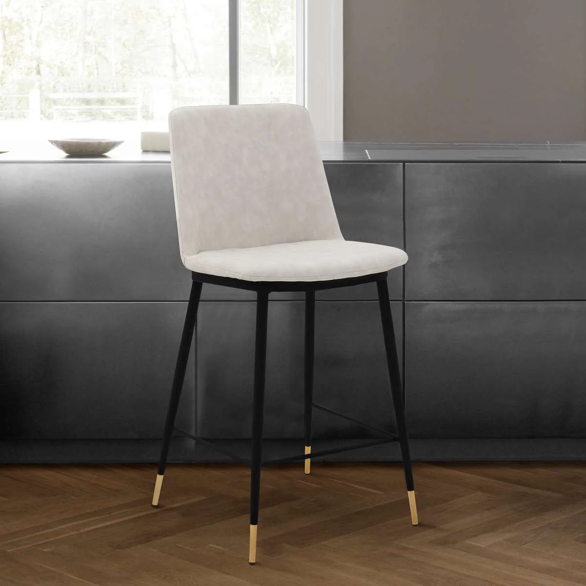 Messina 26" Blue Faux Leather and Metal Counter Height Bar Stool By Armen Living - Image 8