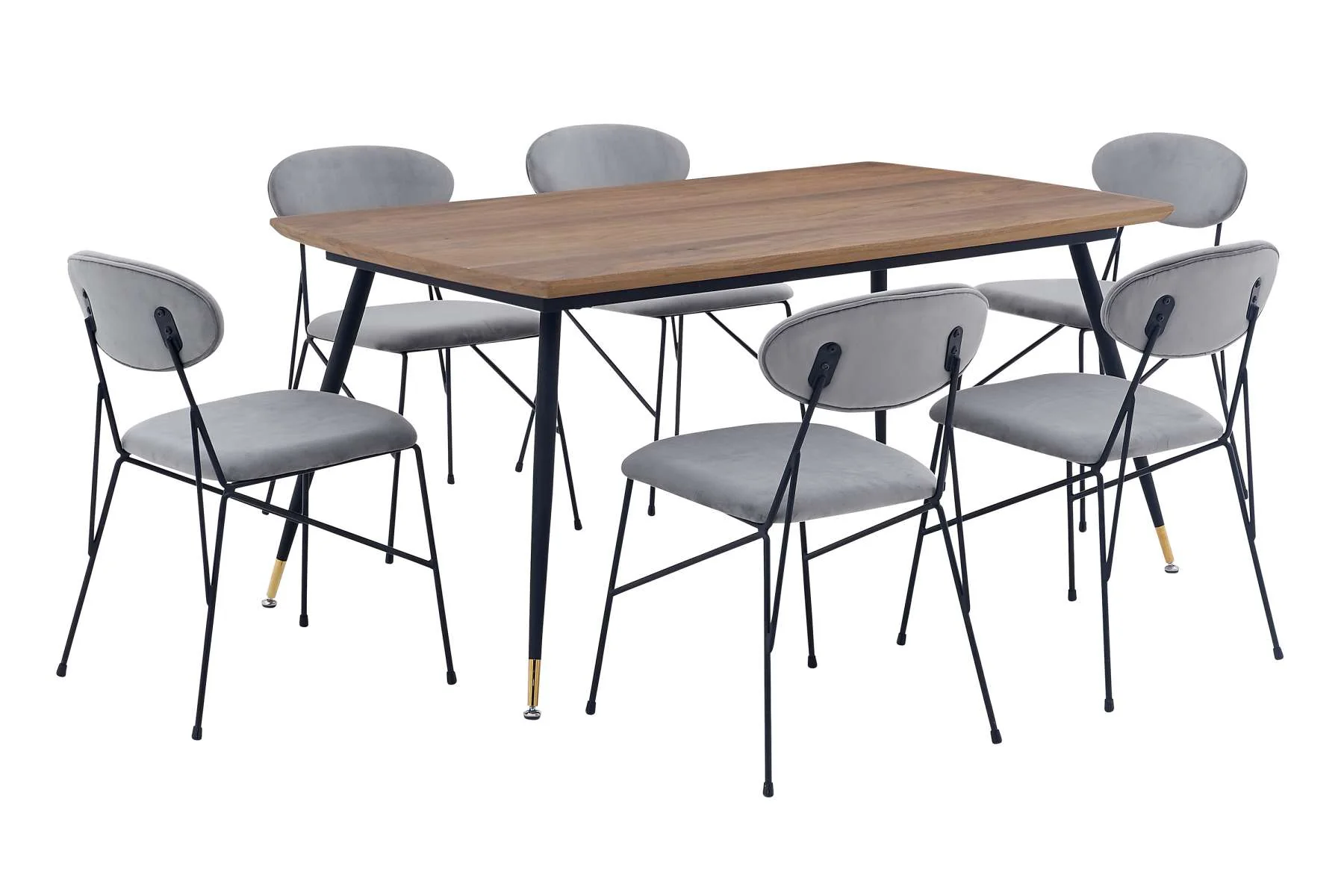 Messina and Alice Gray Velvet 7 Piece Rectangular Dining Set By Armen Living - Image 2