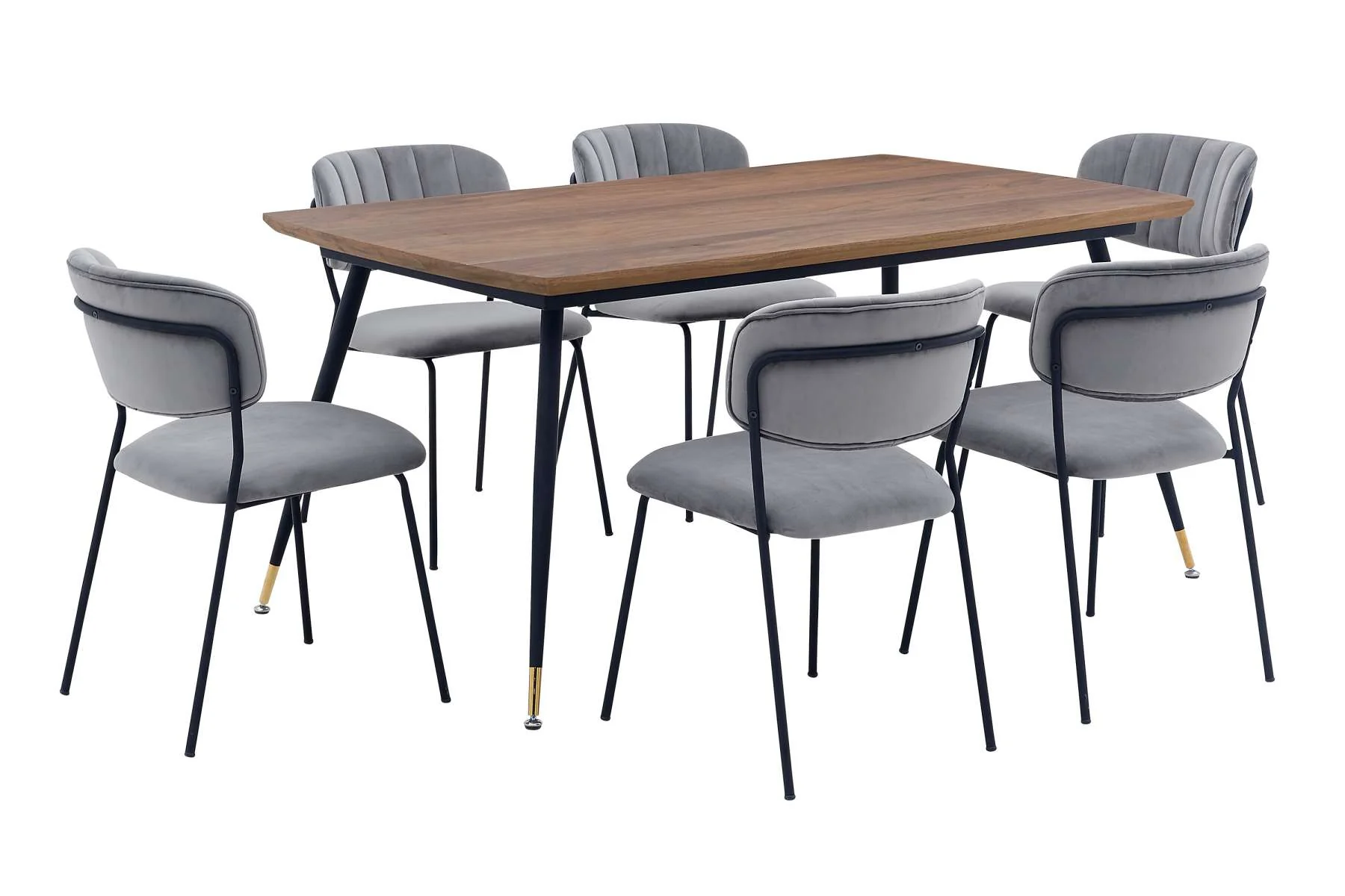 Messina and Carlo Gray Velvet 7 Piece Rectangular Dining Set By Armen Living - Image 2