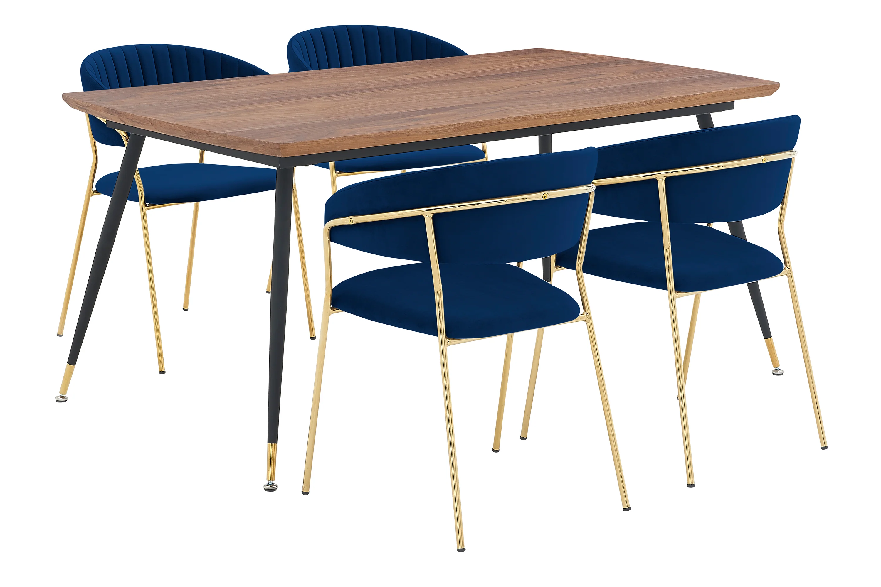 Messina and Nara Blue Velvet 5 Piece Rectangular Dining Set By Armen Living - Image 2