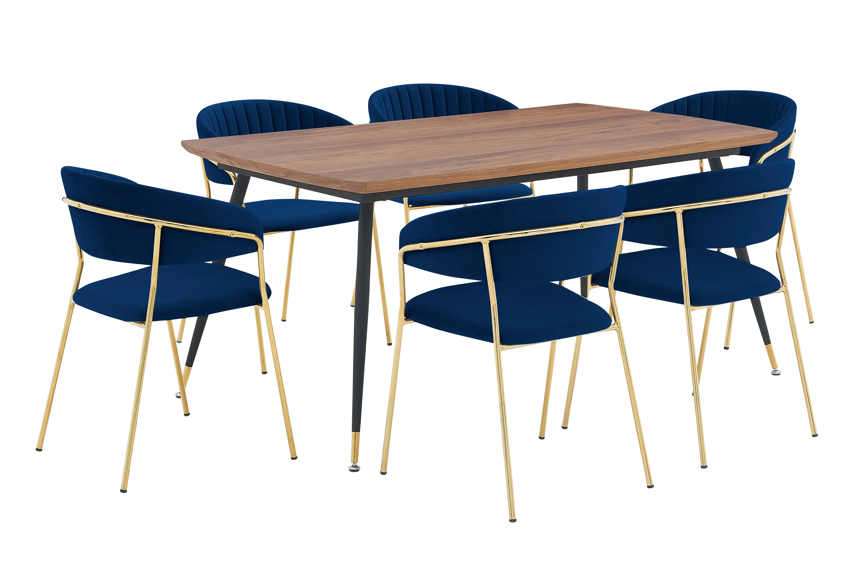 Messina and Nara Blue Velvet 7 Piece Rectangular Dining Set By Armen Living - Image 2