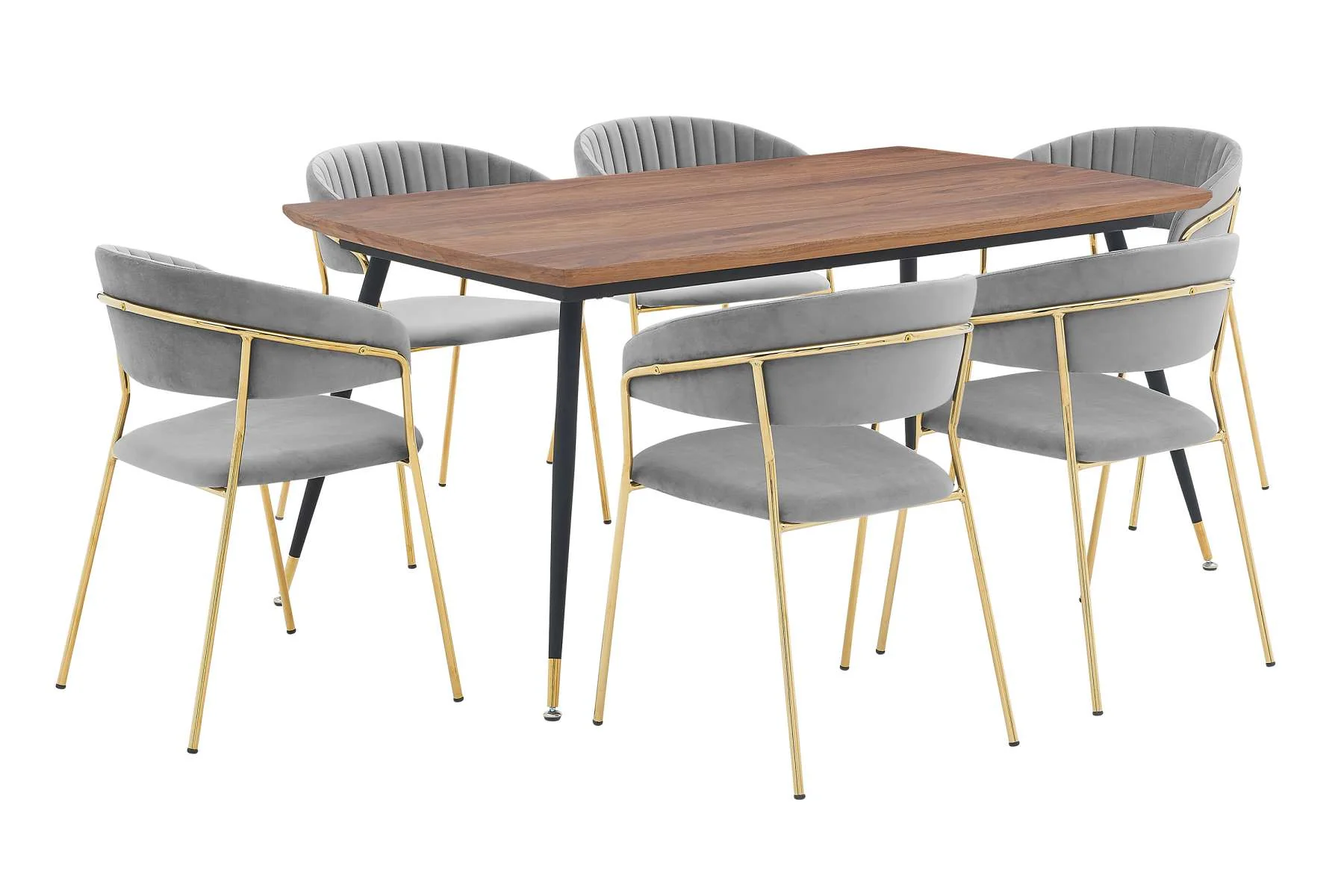 Messina and Nara Gray Velvet 7 Piece Rectangular Dining Set By Armen Living - Image 2