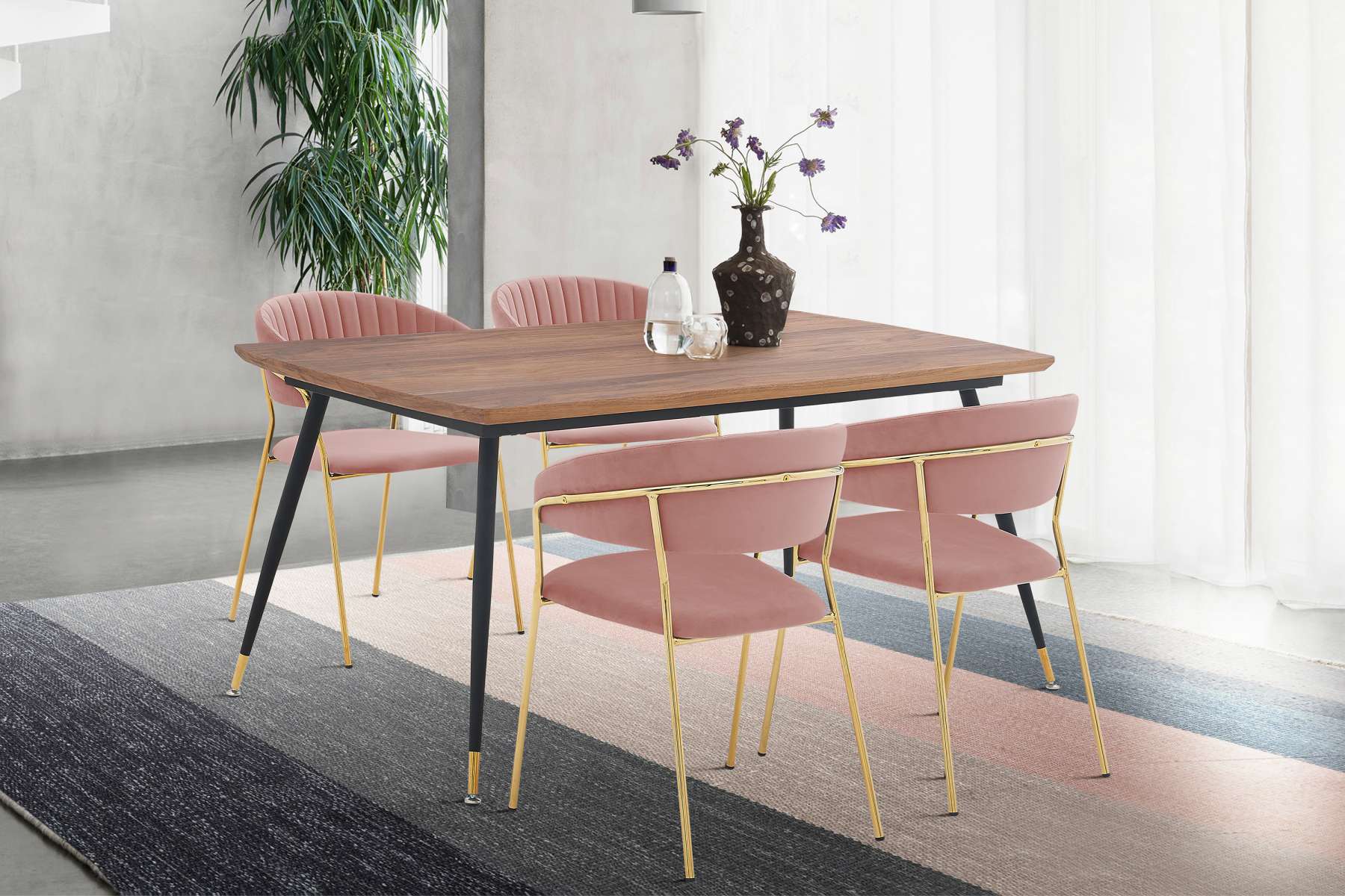 Messina and Nara Pink Velvet 5 Piece Rectangular Dining Set By Armen Living - Image 8