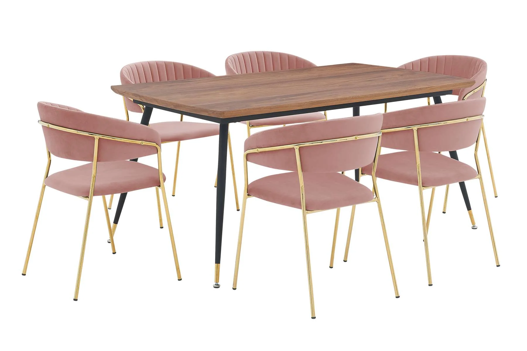 Messina and Nara Pink Velvet 7 Piece Rectangular Dining Set By Armen Living - Image 2