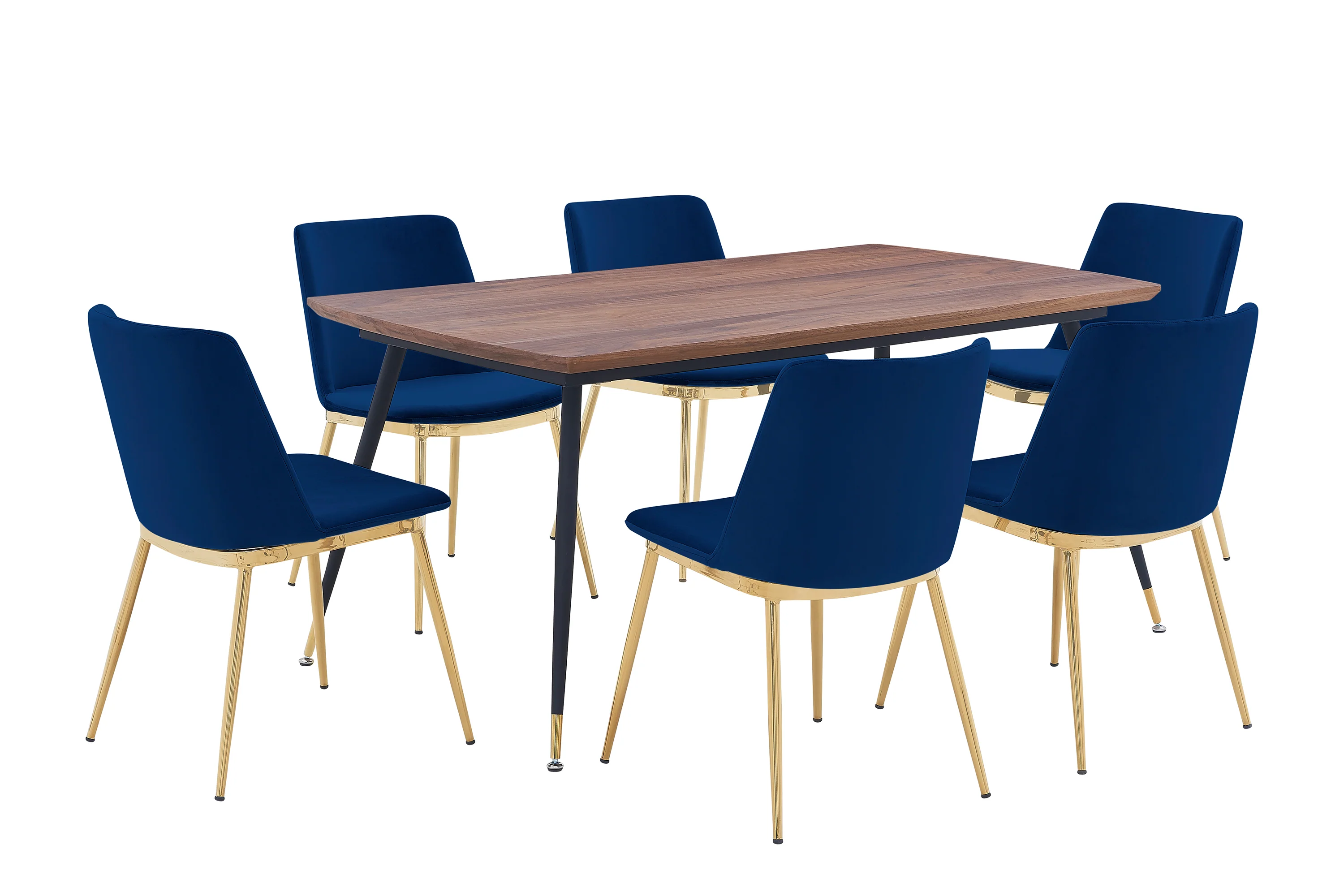 Messina Blue Velvet 7 Piece Rectangular Dining Set By Armen Living - Image 2