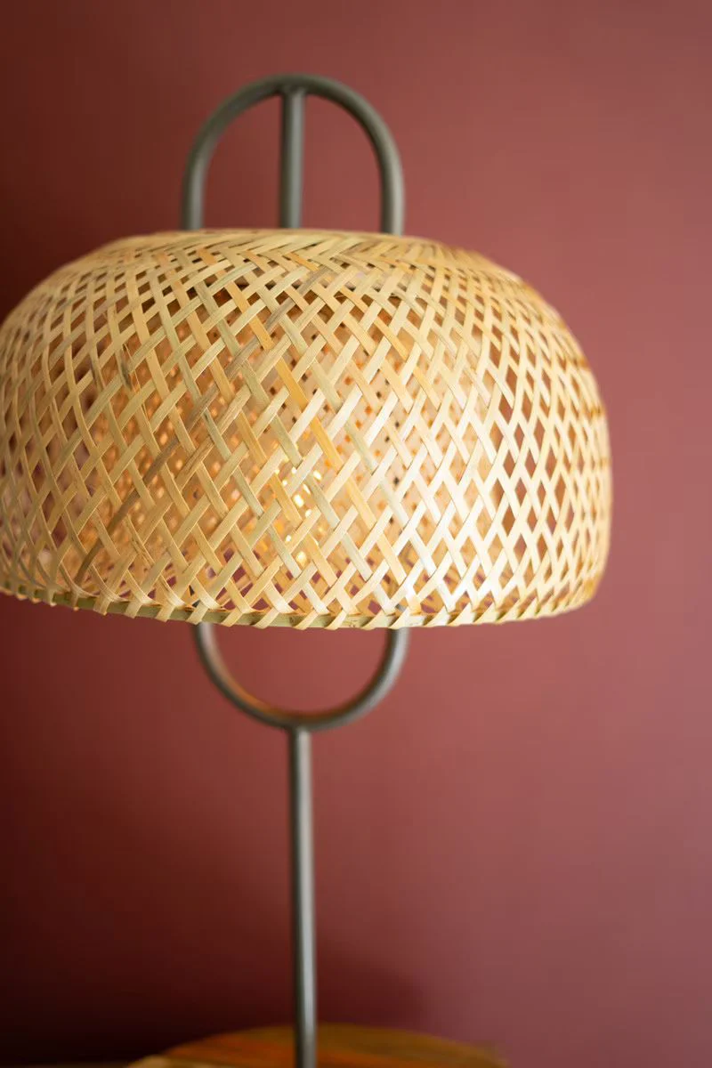 Metal And Wood Table Lamp With Woven Cane Lamp Shade By Kalalou - Image 2