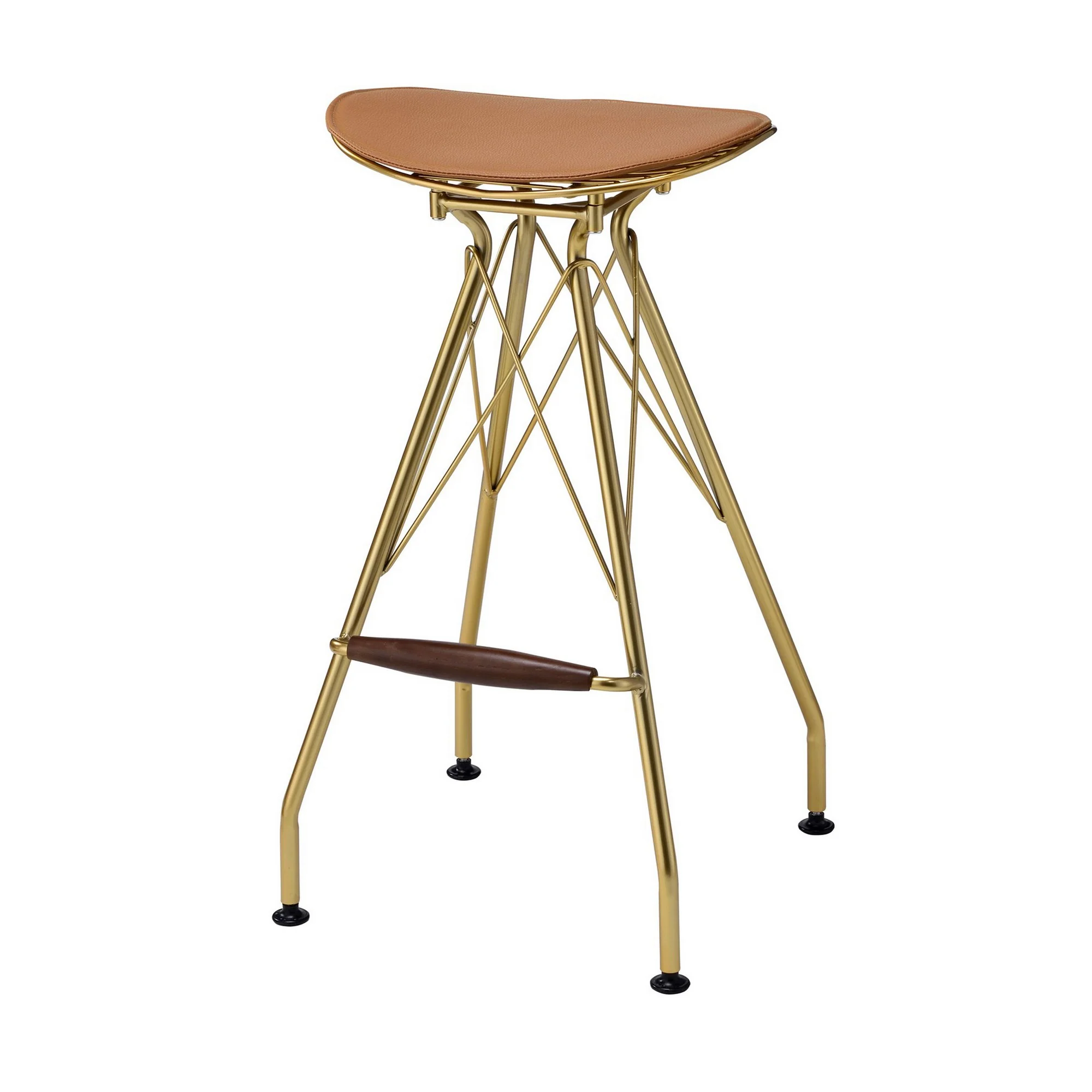 Metal Backless Barstool with Flared legs and Braces Support, Set of 2, Gold By Benzara - Image 3
