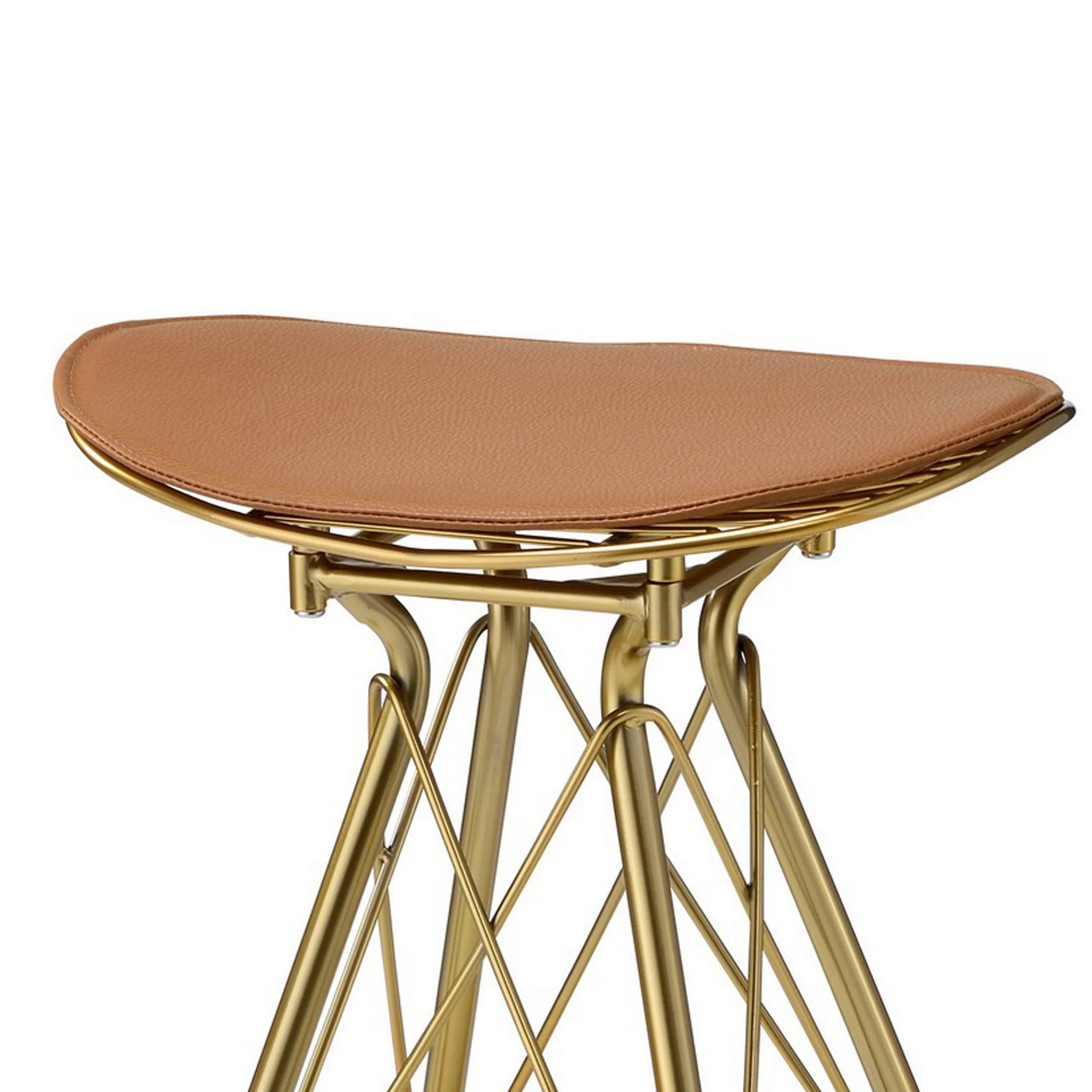 Metal Backless Barstool with Flared legs and Braces Support, Set of 2, Gold By Benzara - Image 4