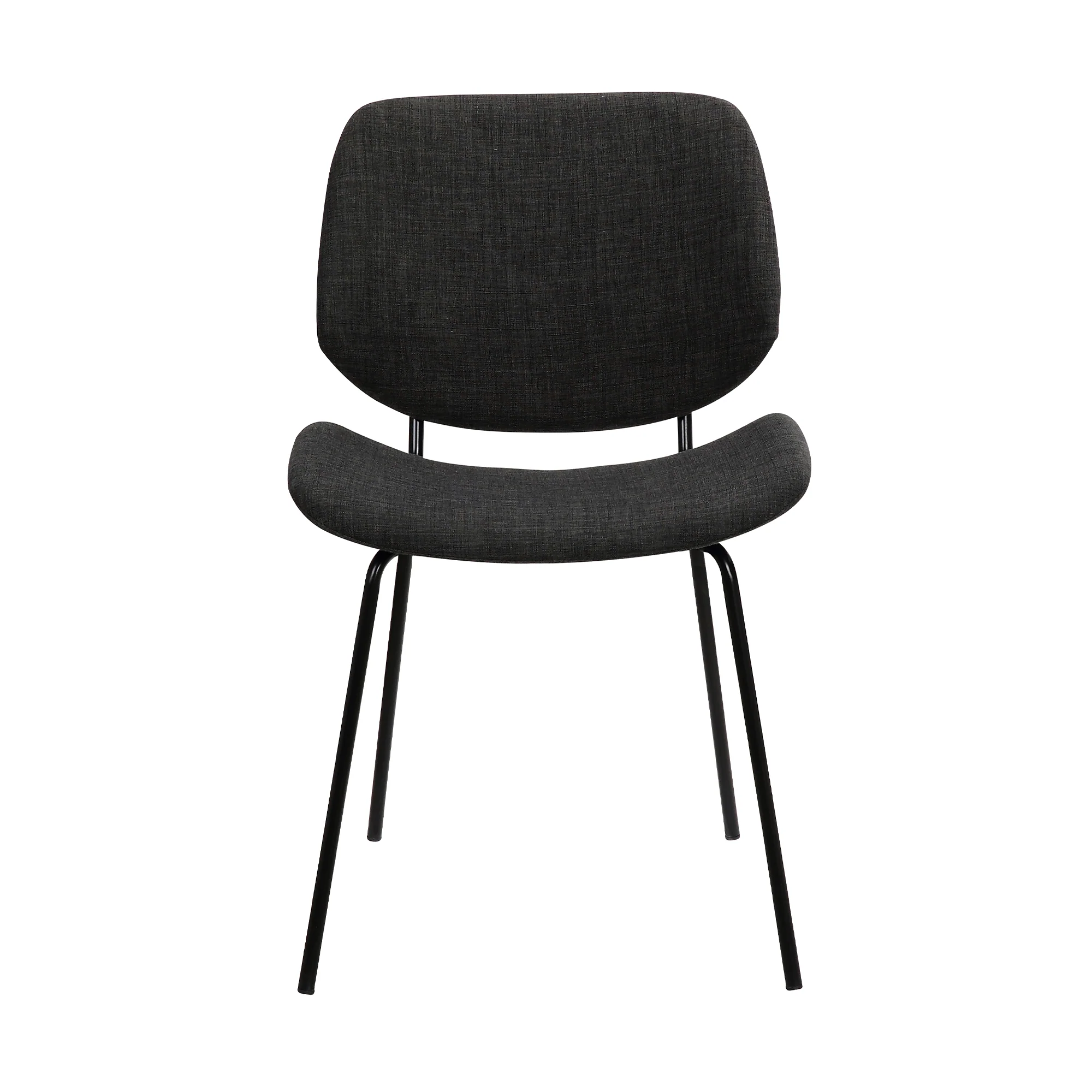 Metal Body Dining Chair With Curved Fabric Seat And Backrest Set Of 2Gray By Benzara - Image 2
