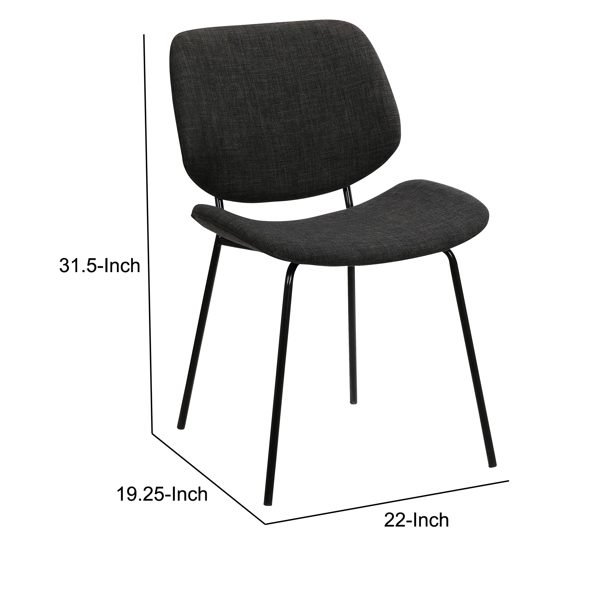 Metal Body Dining Chair With Curved Fabric Seat And Backrest Set Of 2Gray By Benzara - Image 5