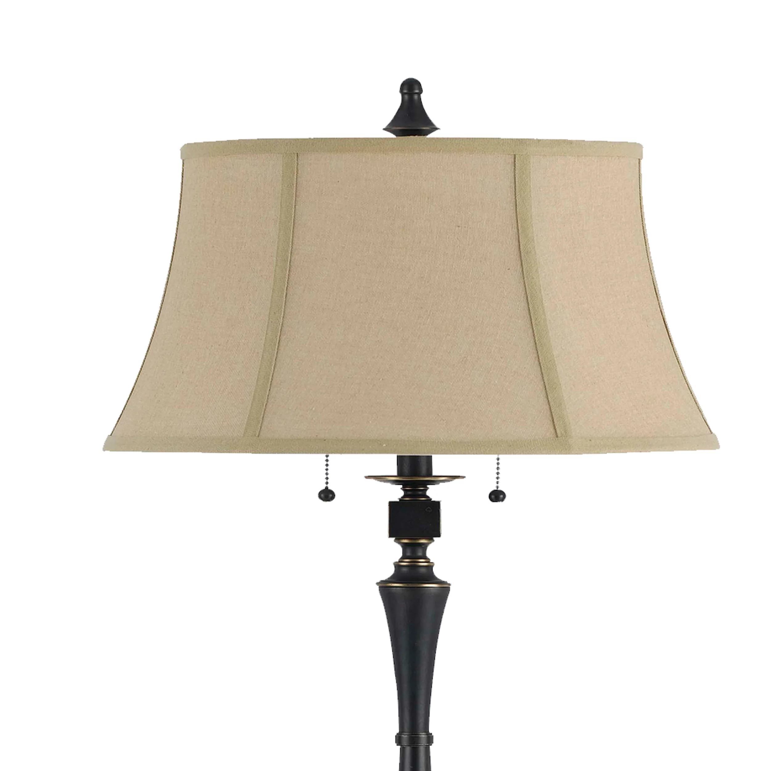 Metal Body Floor Lamp With Fabric Tapered Bell Shade, Black And Beige By Benzara - Image 4