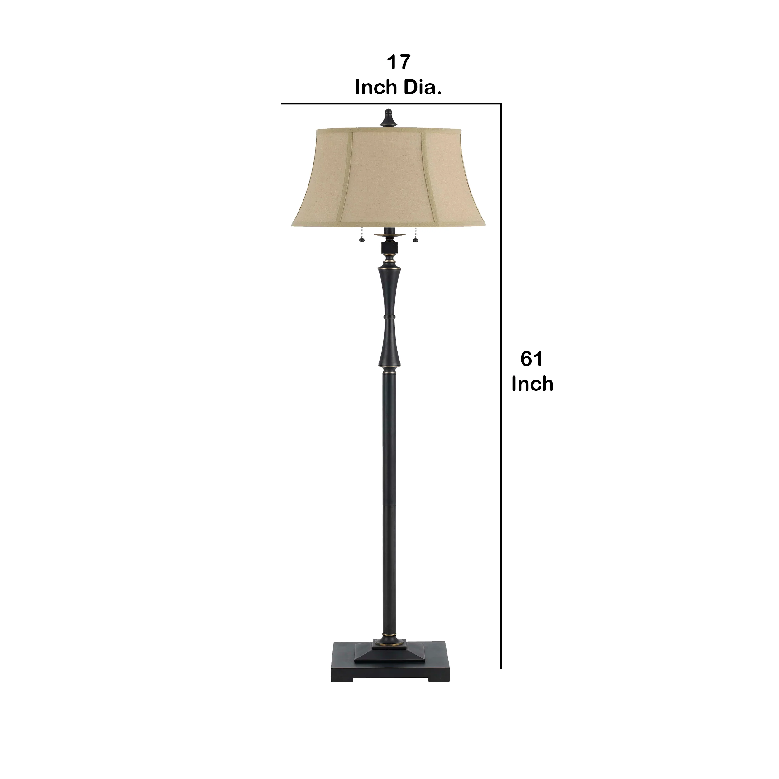 Metal Body Floor Lamp With Fabric Tapered Bell Shade, Black And Beige By Benzara - Image 5
