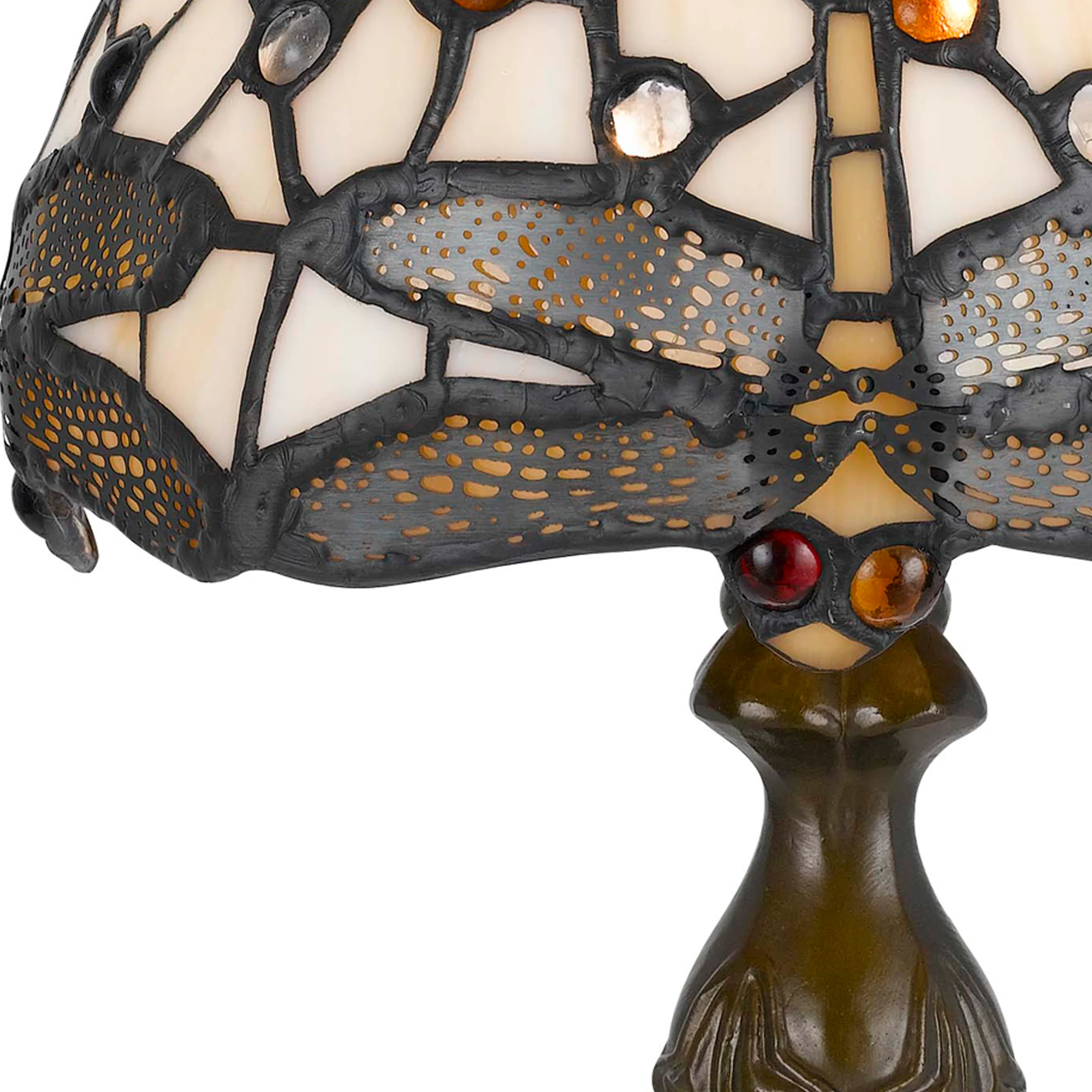 Metal Body Tiffany Table Lamp With Dragonfly Design Shade, Multicolor By Benzara - Image 2
