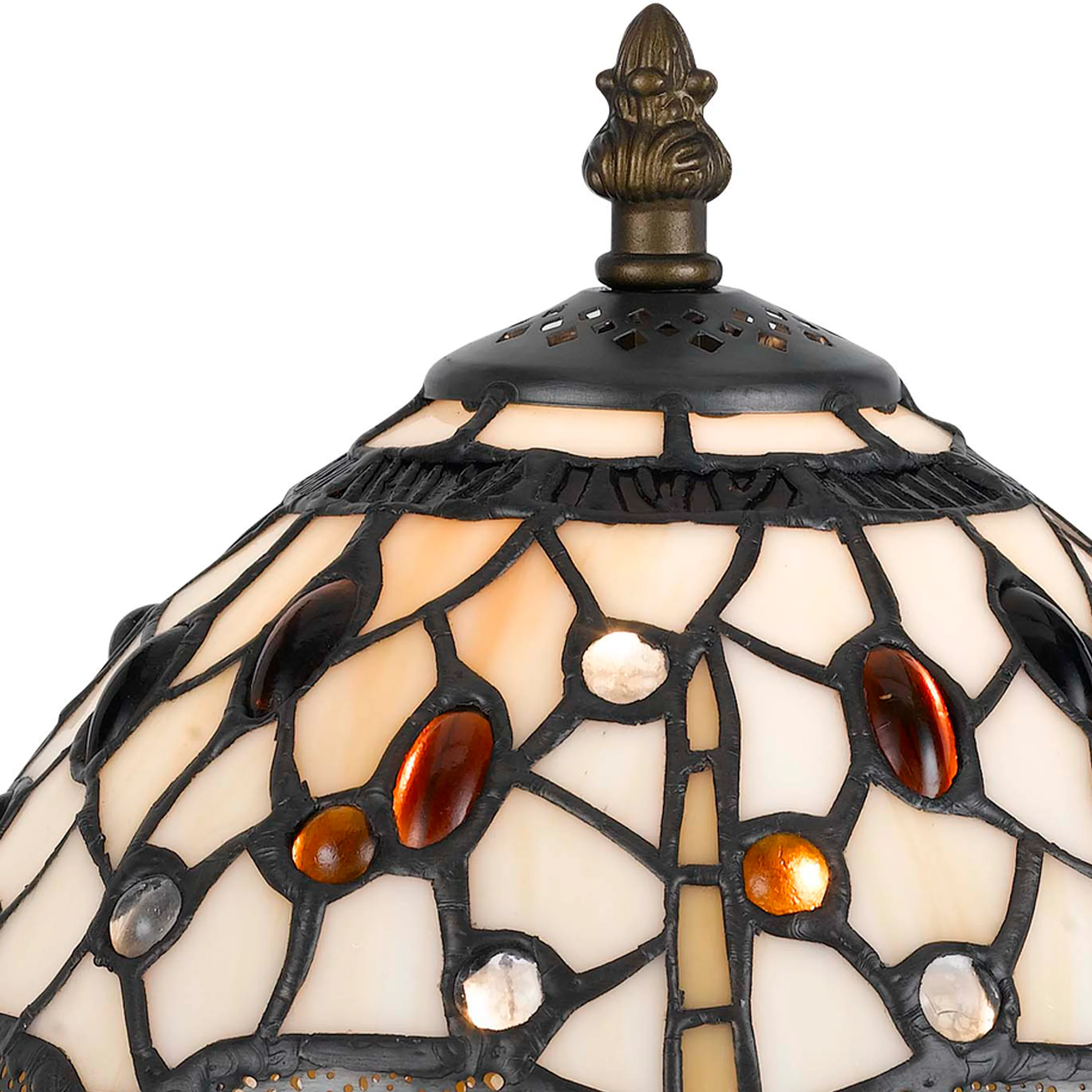 Metal Body Tiffany Table Lamp With Dragonfly Design Shade, Multicolor By Benzara - Image 4