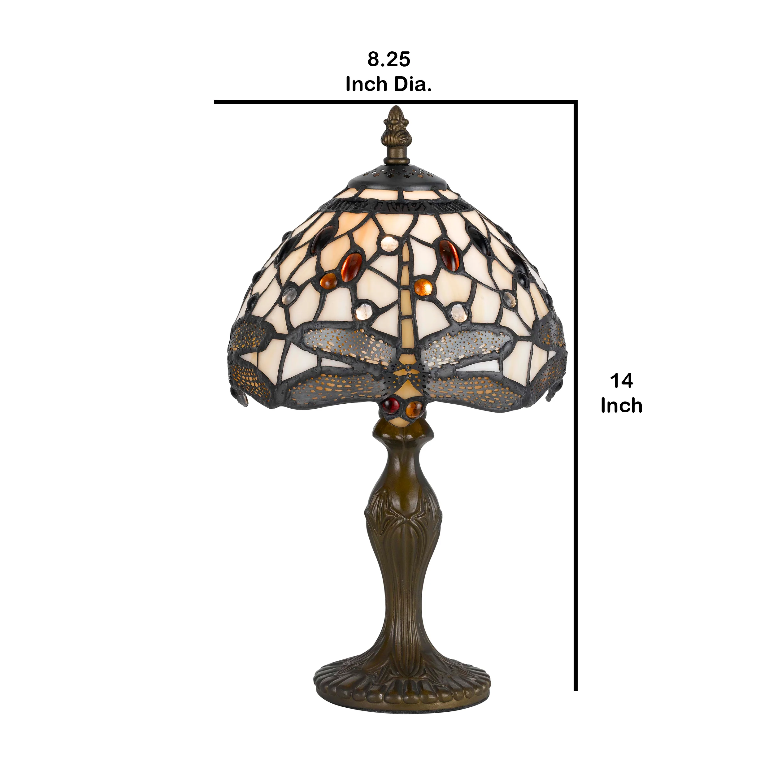Metal Body Tiffany Table Lamp With Dragonfly Design Shade, Multicolor By Benzara - Image 5