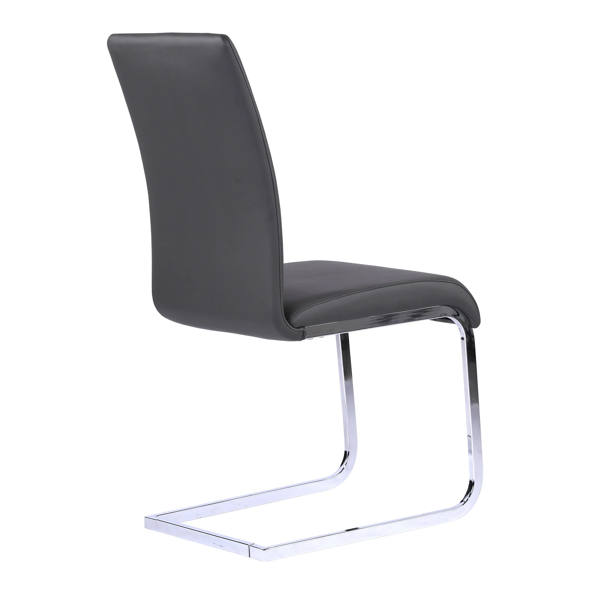Metal Cantilever Base Leatherette Dining Chair, Set of 2, Gray and Silver By Benzara - Image 2