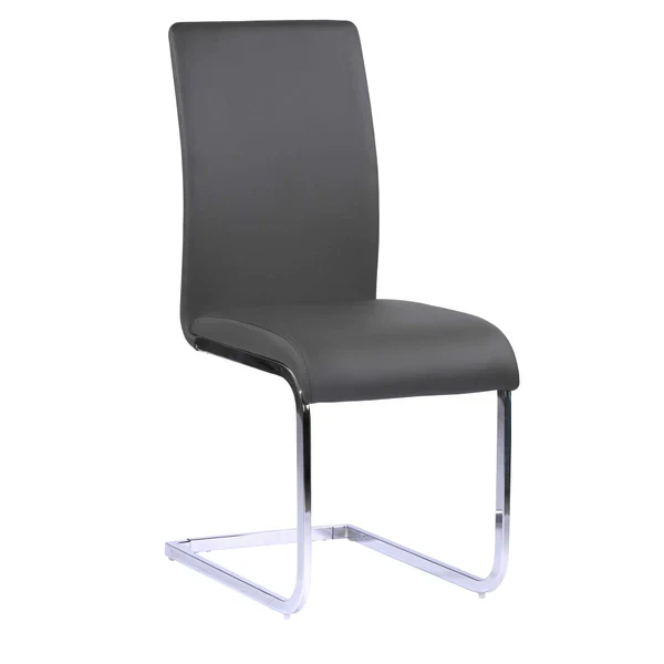 Metal Cantilever Base Leatherette Dining Chair, Set of 2, Gray and Silver By Benzara - Image 3