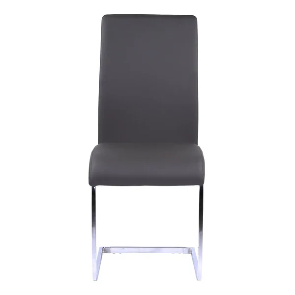 Metal Cantilever Base Leatherette Dining Chair, Set of 2, Gray and Silver By Benzara - Image 4