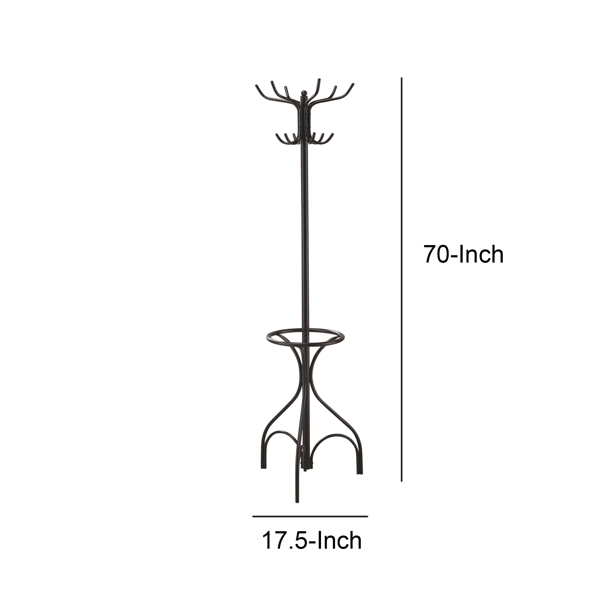 Metal Coat Rack With Umbrella Stand, Black By Benzara - Image 6
