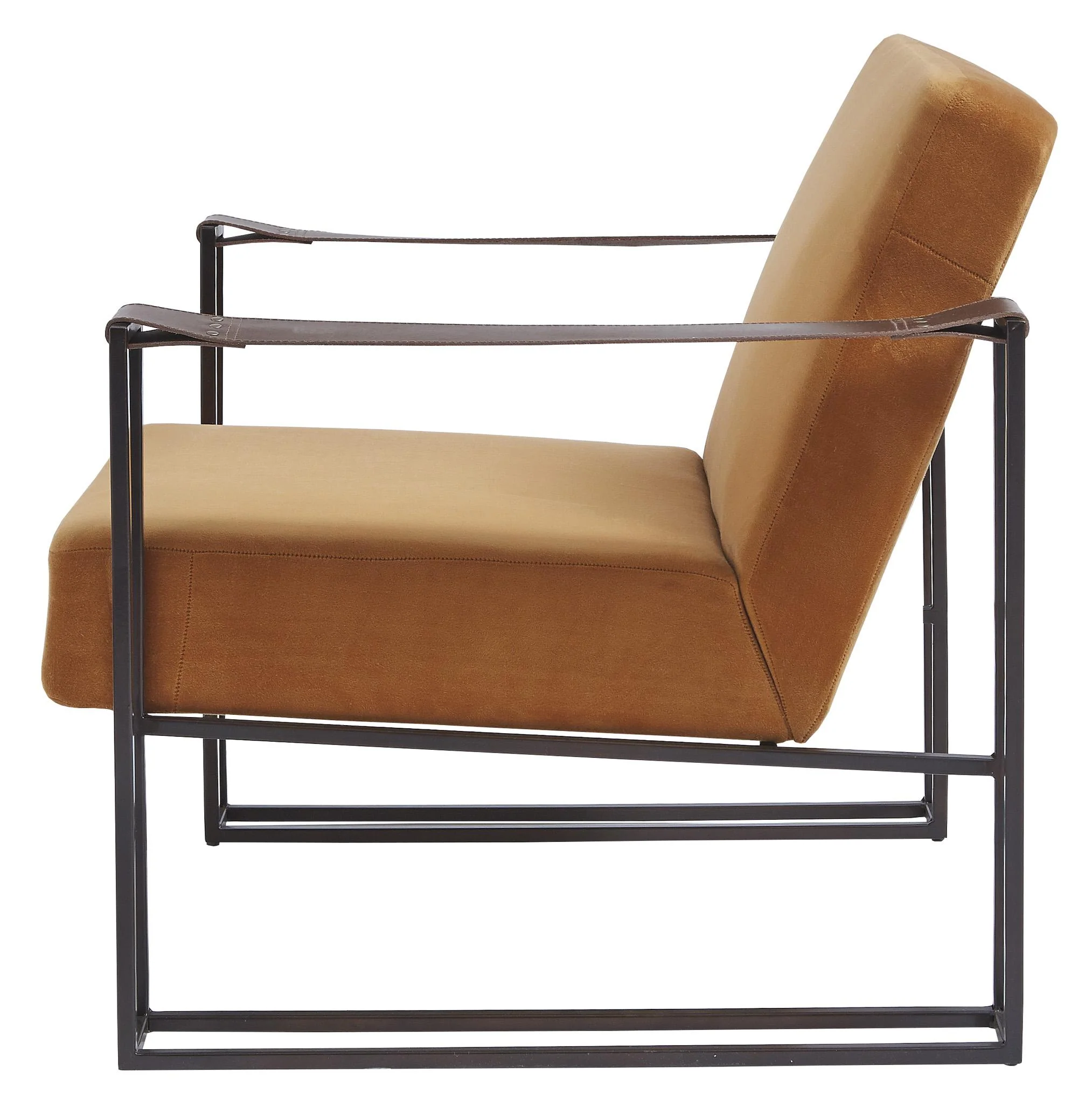 Metal Frame Accent Chair With Padded Seat And Back, Orange And Bronze By Benzara - Image 2