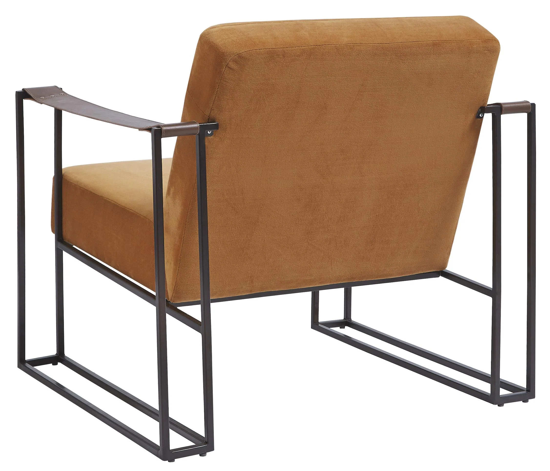Metal Frame Accent Chair With Padded Seat And Back, Orange And Bronze By Benzara - Image 3