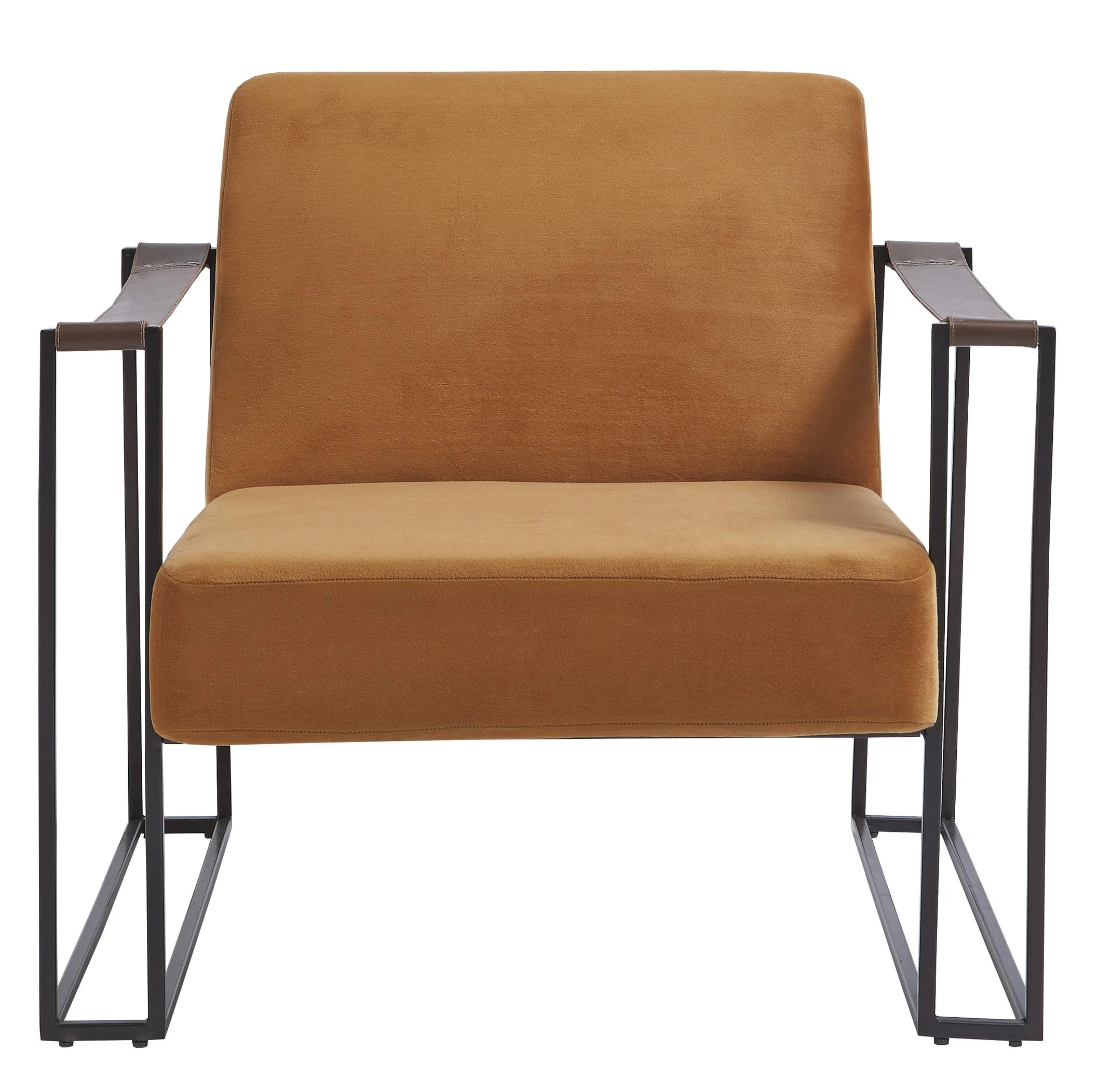 Metal Frame Accent Chair With Padded Seat And Back, Orange And Bronze By Benzara - Image 4