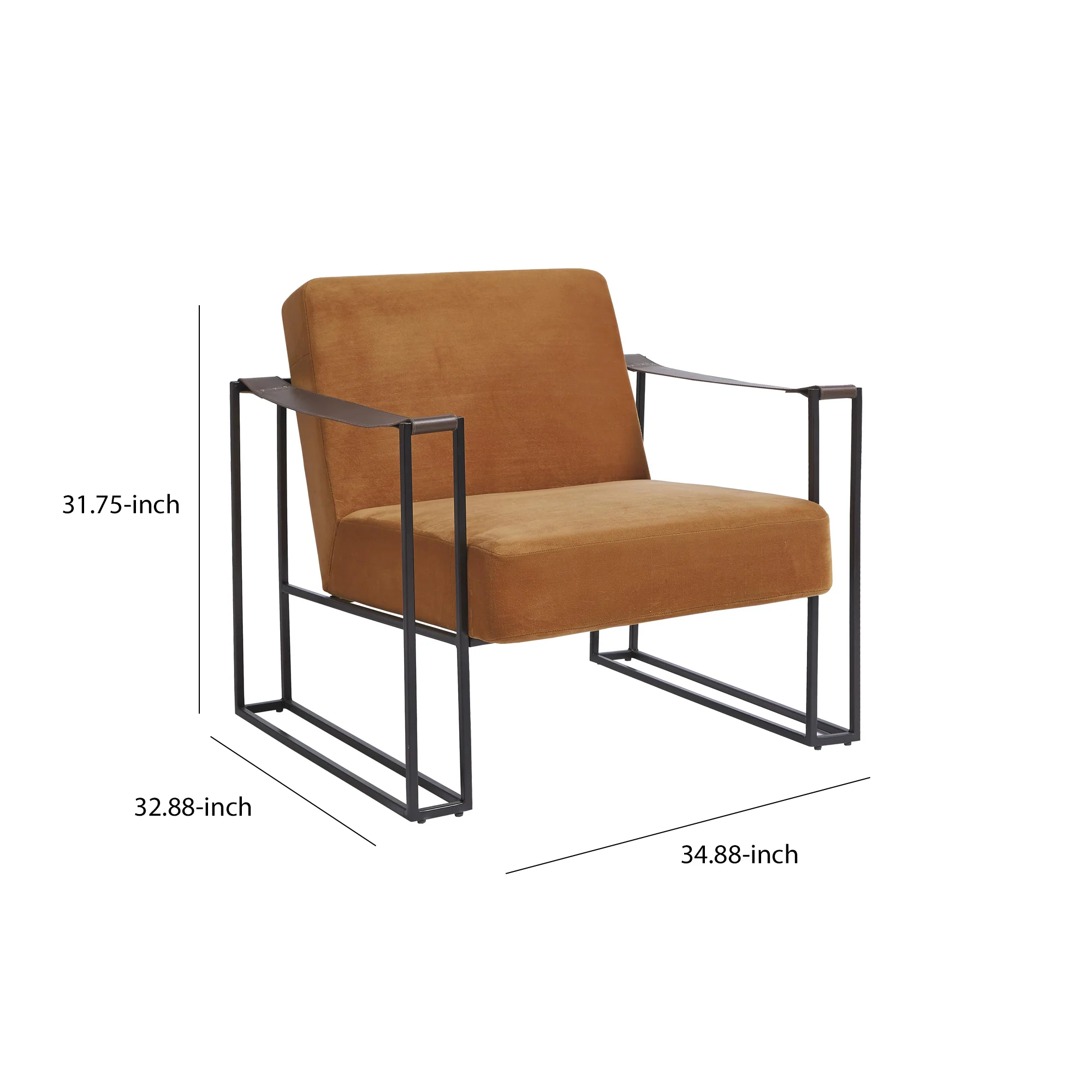 Metal Frame Accent Chair With Padded Seat And Back, Orange And Bronze By Benzara - Image 5