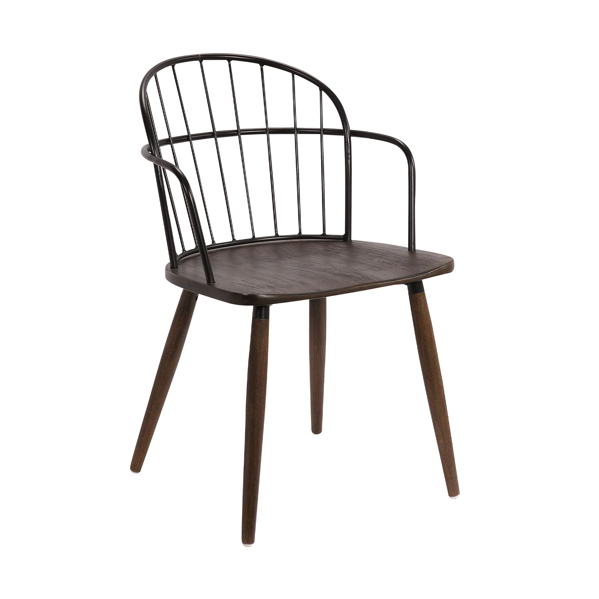 Metal Frame Side Chair with Open Backrest, Black and Brown By Benzara - Image 2