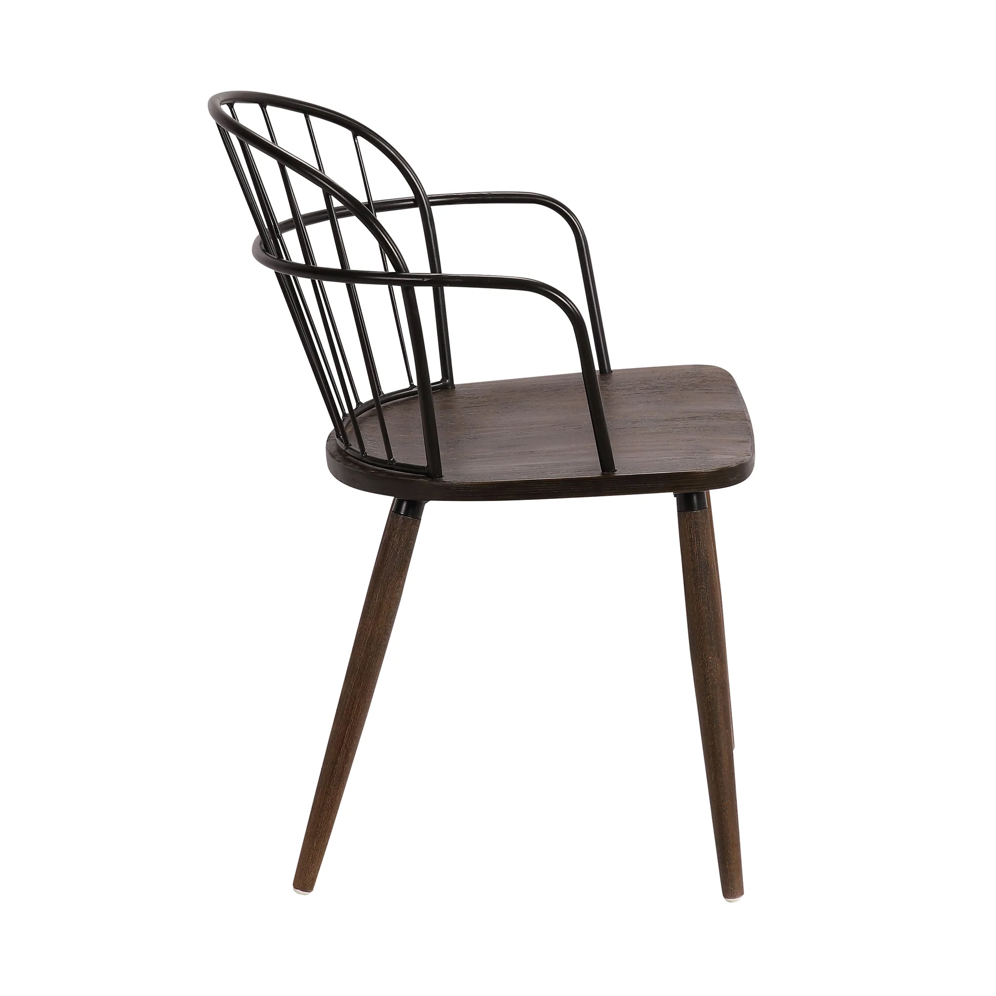 Metal Frame Side Chair with Open Backrest, Black and Brown By Benzara - Image 4